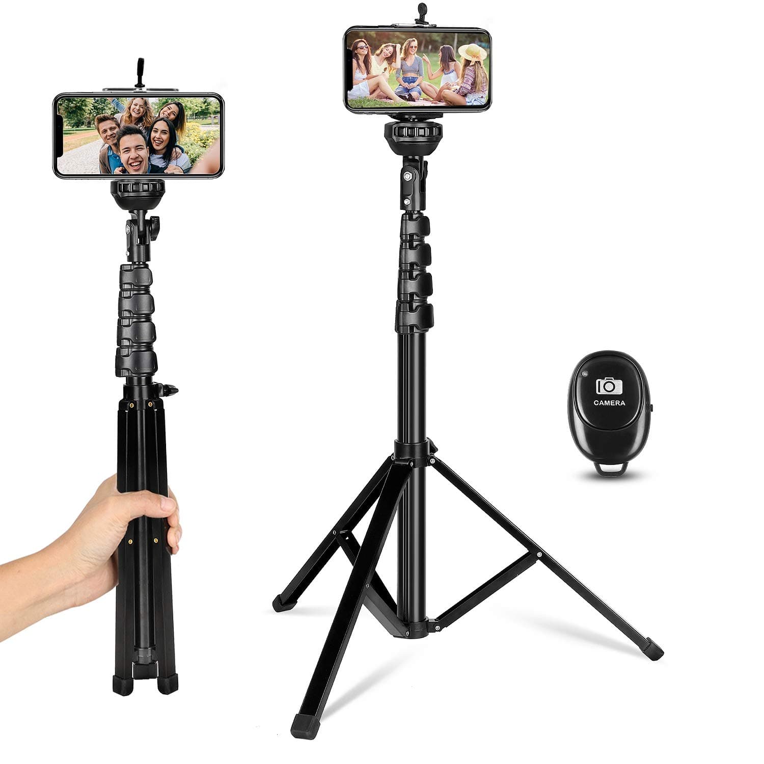 62'' Extendable Phone Tripod Stand,All-in-One Tripod with Wireless Remote for iPhone 13/13 Pro/13 Pro Max/12, All iPhone Android Phone Sports Camera