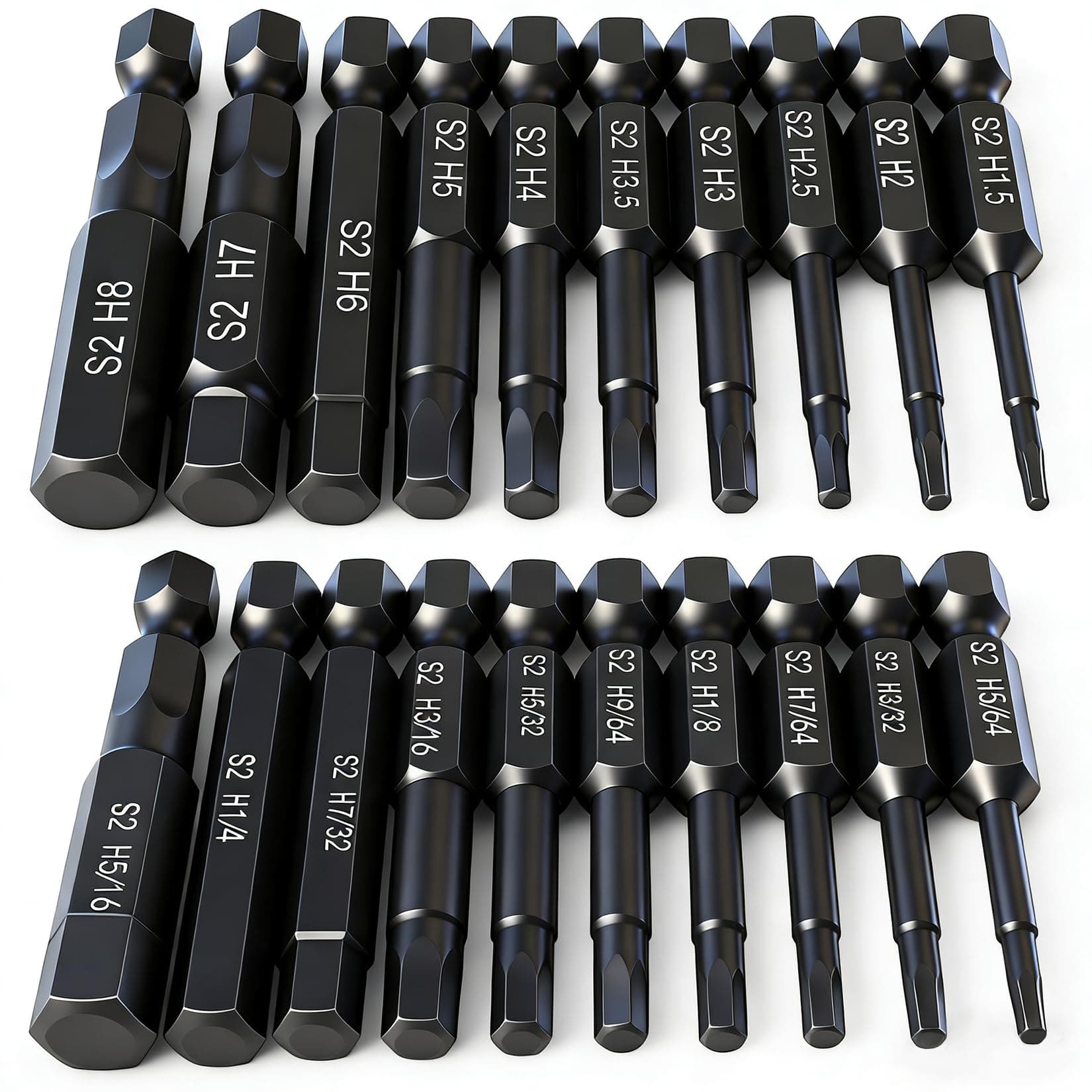 Hex Head Allen Wrench Drill Bit Set (10pc Metric & 10pc SAE), PTSLKHN 1/4" Diameter Quick Release Shank Magnetic Screwdriver Bit Set - Perfect for Ikea Type Furniture