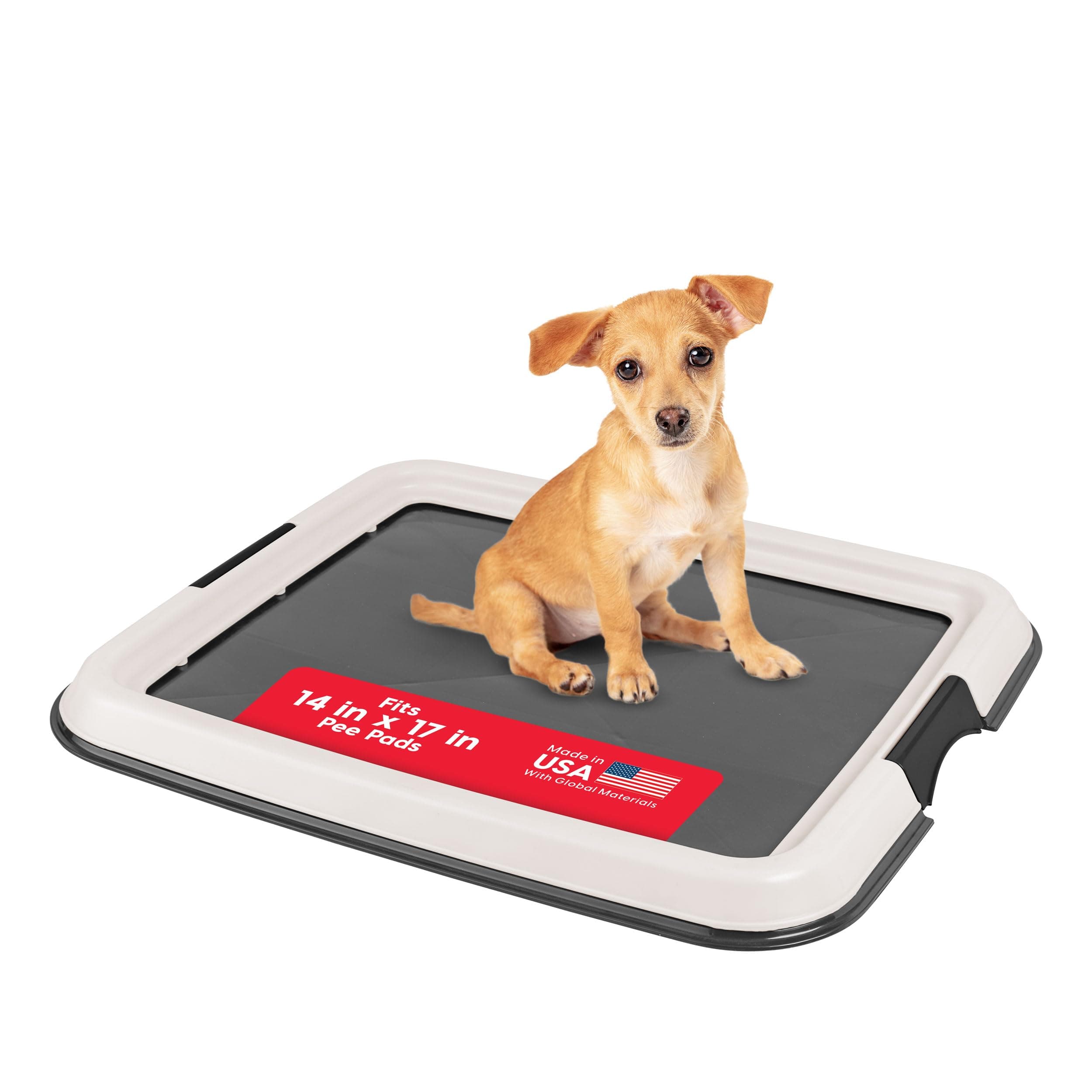 IRIS USA Pee Pad Holder for Dogs and Puppies, Potty Training Tray with Secured Latches, Non-Skid Feet, Leak Protection, Easy Clean Surface, Fits 14"x17" Puppy Pads Size, Dark Gray