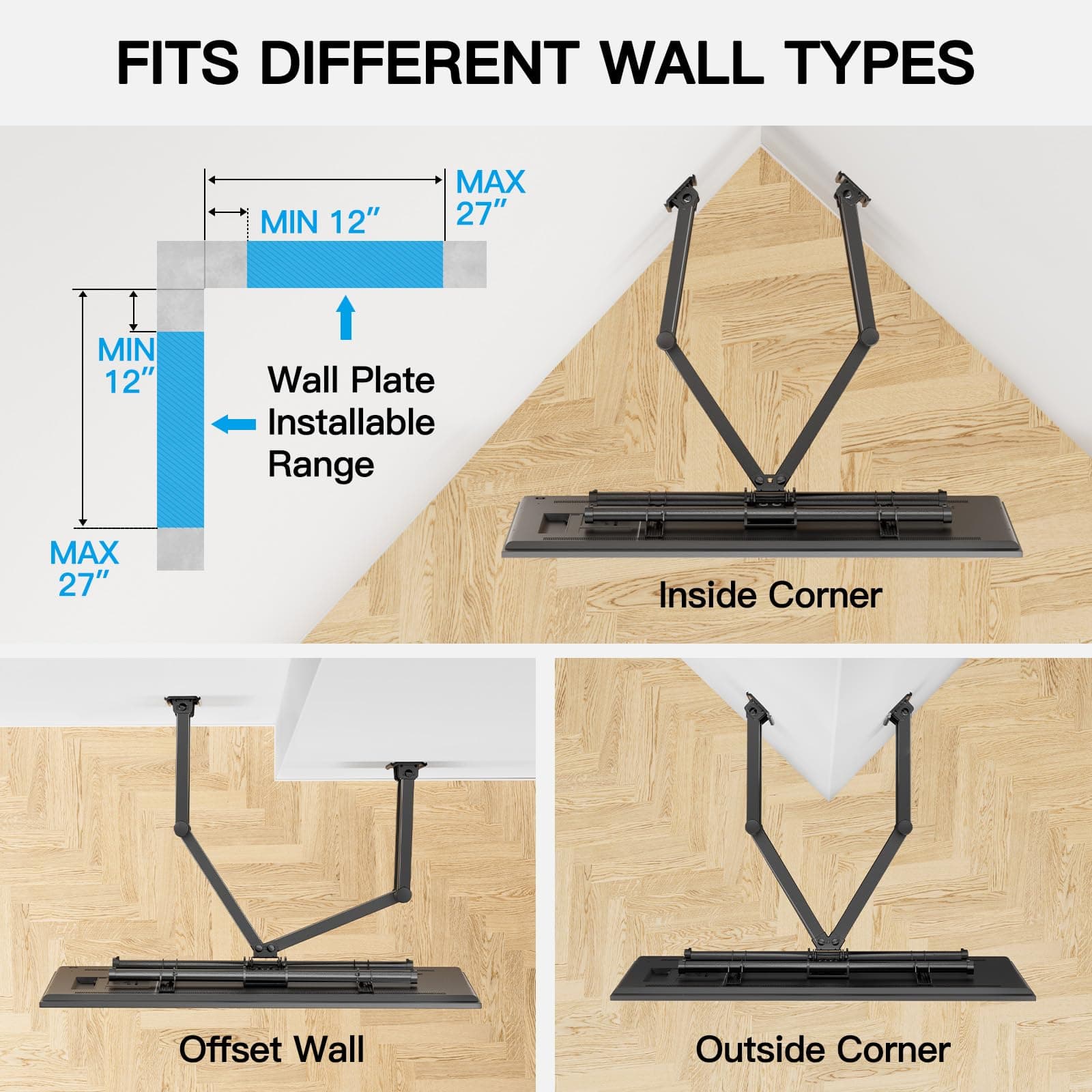 PERLESMITH Corner TV Wall Mount Full Motion- Corner TV Bracket Fits 37-65 Inch LED, LCD 4K Flat Curved Screen TVs- Hold up to 99 lbs Max VESA 600x400 W/Tilt, Swivel and Level