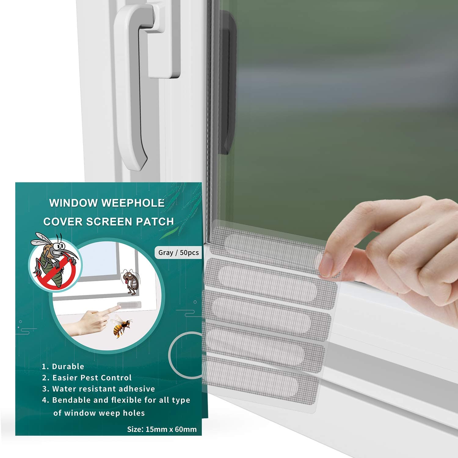 Window Weep Hole Covers Screen Patch Adhesive Window Screen Hole Patch Kit (50Pcs)