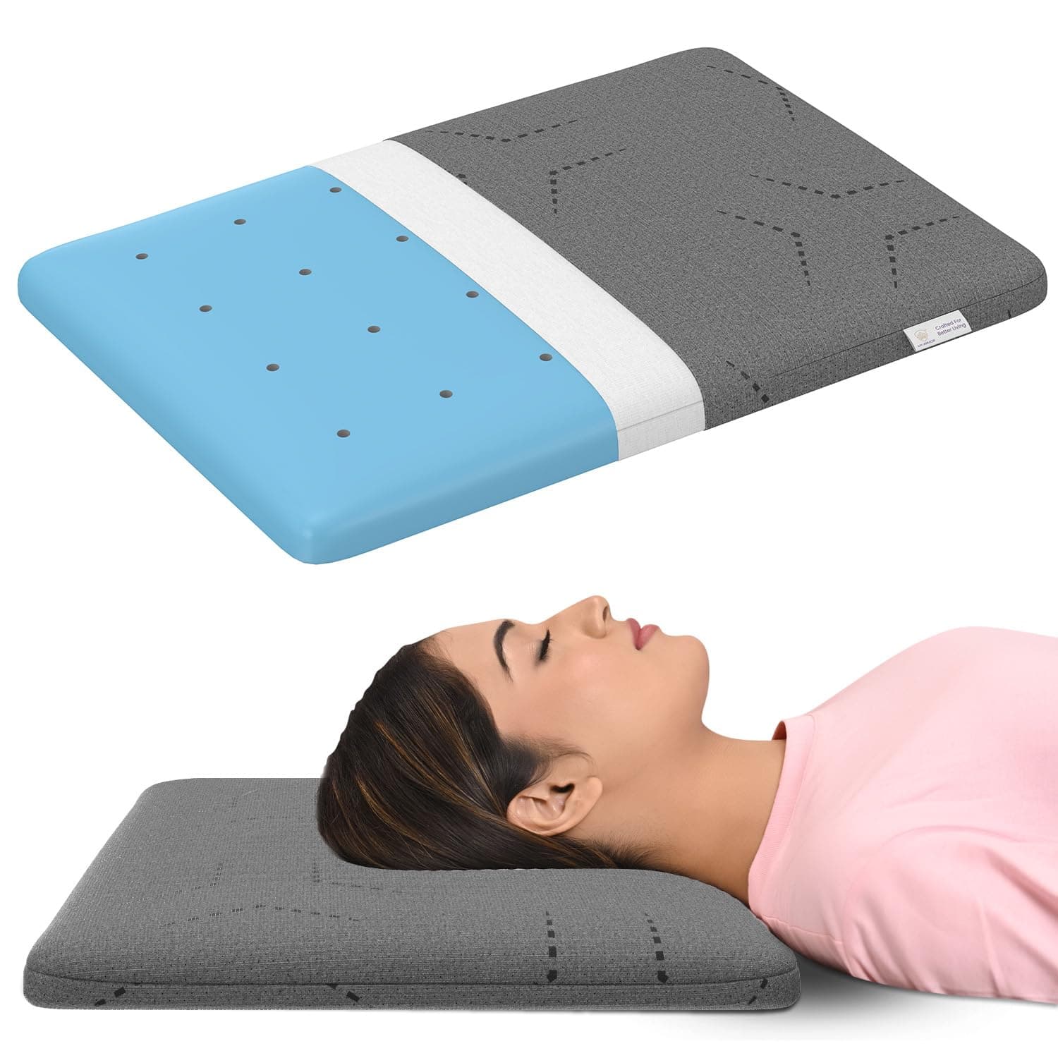 - Ventilated Cool Gel Memory Foam Pillow Ultra-Thin Size - 2.5 Inch High, |2 Years Warranty | with Grey Colour Removable Washable Pillow Cover - Pack of 1