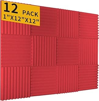 Acoustic Foam Panels 12 Pack 1" x 12"x 12" Saiqiang Red Soundproofing Panels Wedges for Wall Noise Absorbing and Sound-Damping Fire-Resistant Sound Proof for Studio, Gaming Room