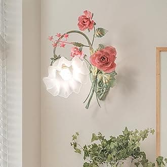Vintage Floral Wall Sconce,Metal Wall Lamp with Glass Lampshade,Mounted Wall Lights for Bedroom Living Room Corridor Vanity Hallway E26 Wall Art Scones 40 * 40Cm Right