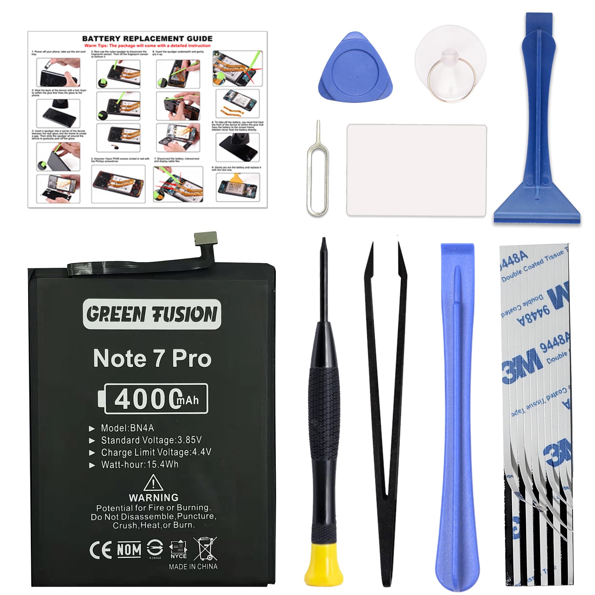 for Redmi Note 7 & Note 7 Pro Replacement, with Video Tutorial, BN4A Battery for Redmi Note 7 & Note 7 Pro, with Installation Instruction & Repair Toolkit