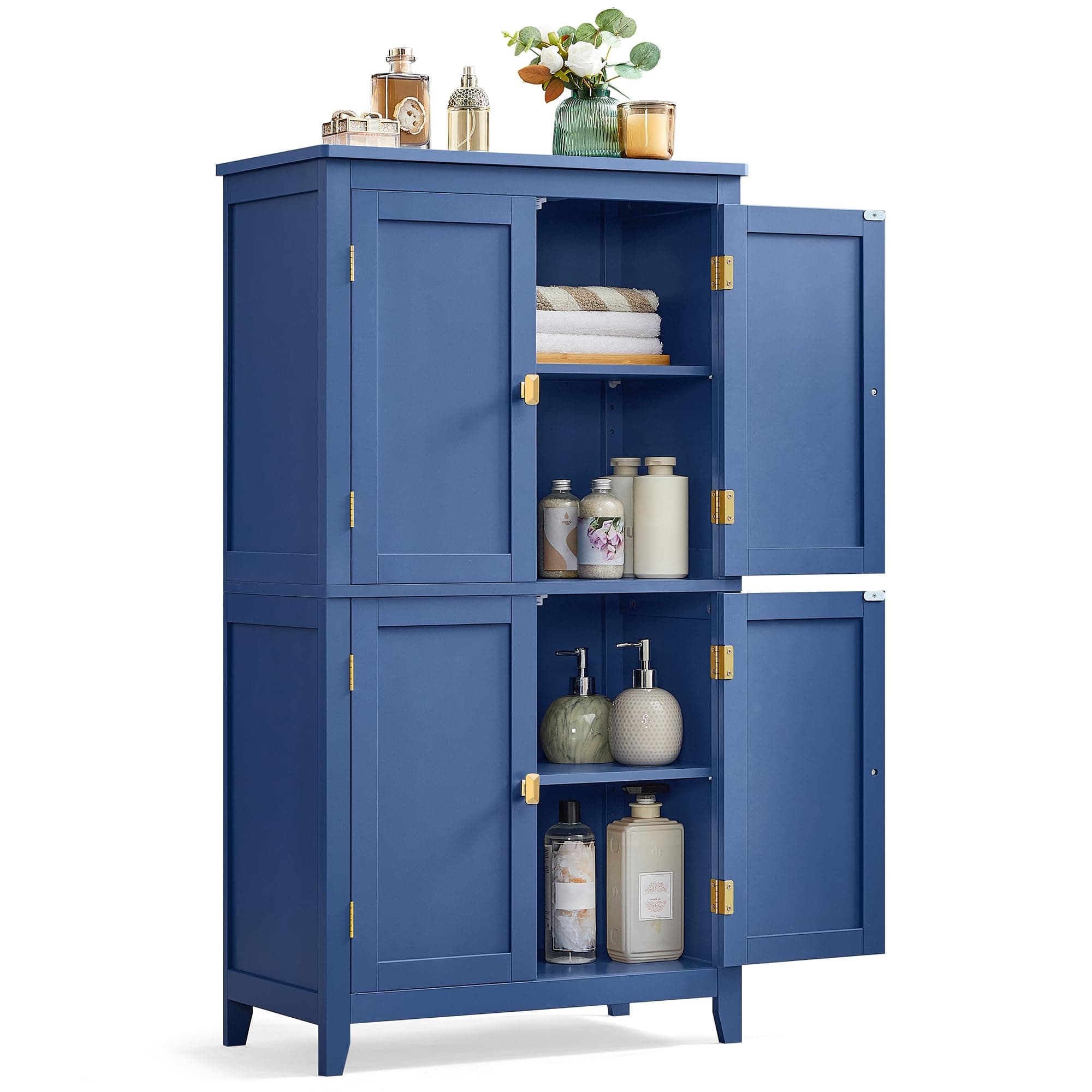 VASAGLE Floor Storage Cabinet, Freestanding Storage Unit with 4 Doors, Adjustable Shelves, 11.8 x 23.6 x 43.3 Inches, for Entryway, Bathroom, Harbor Blue UBBC552Q01