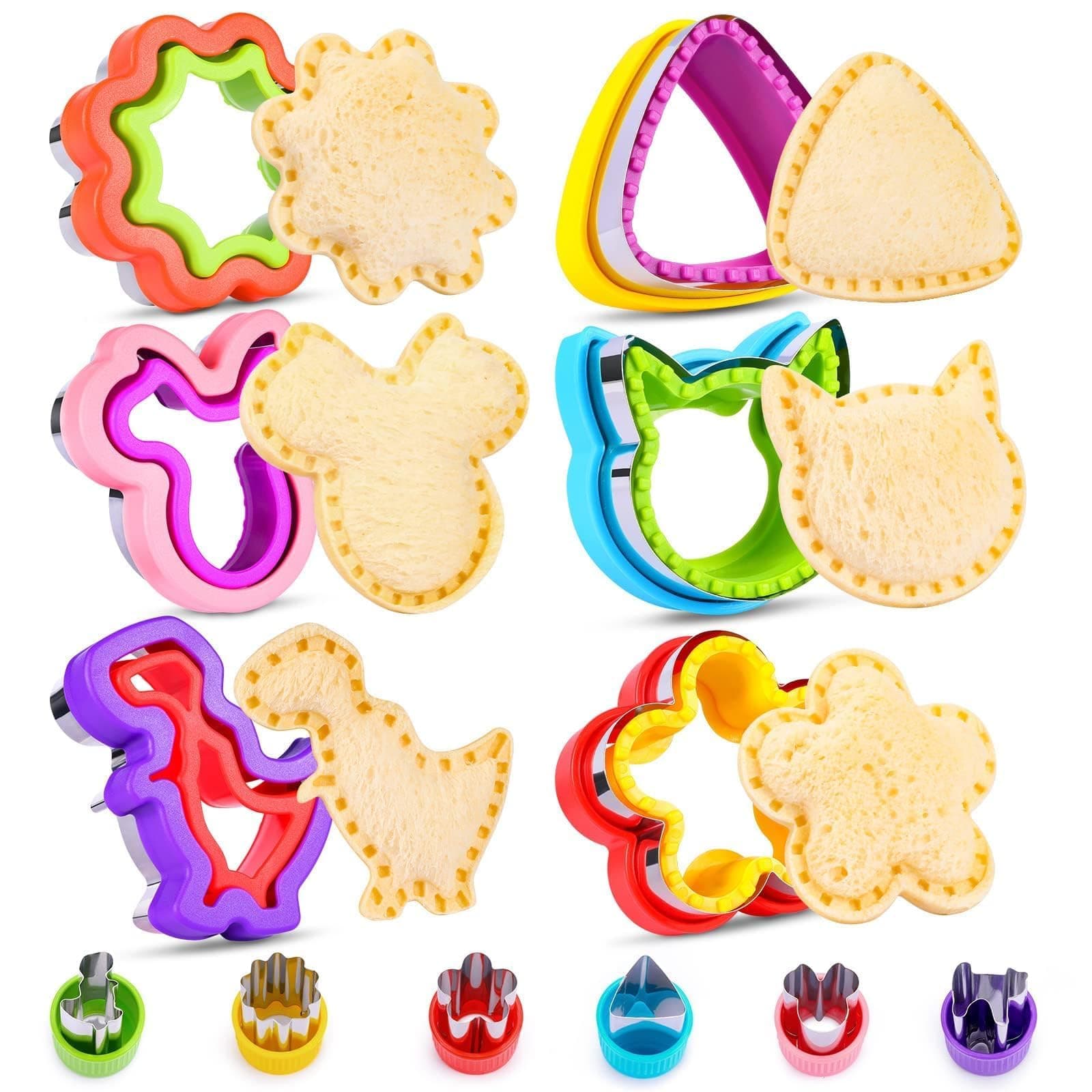 12 Pack Sandwich Cutter and Sealer Set Crustable Bread Decruster DIY Cookie Stamps Mold Vegetable Fruit Cutters Shapes for Kids Back to School Bento Box Accessories