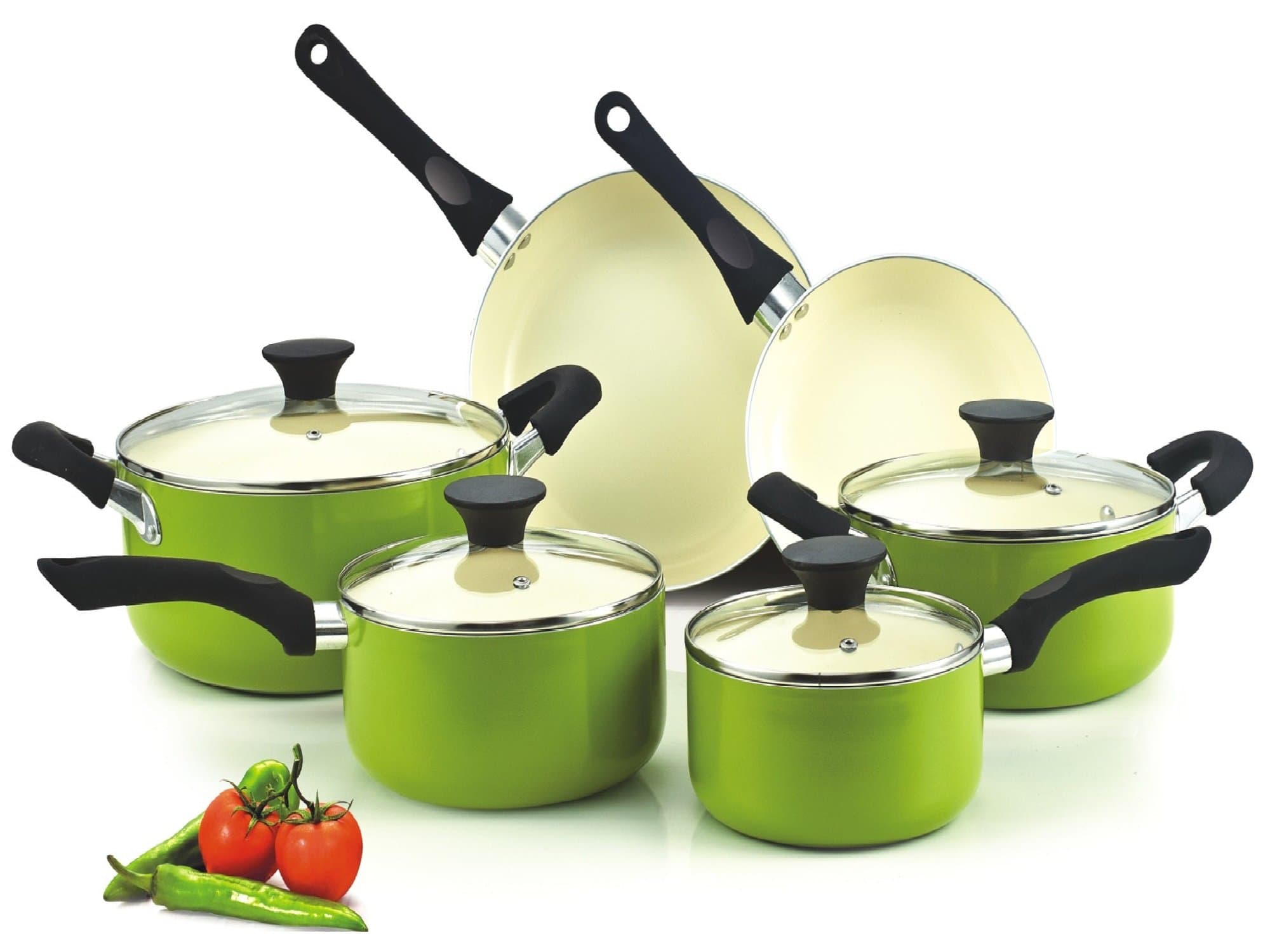Cook N Home Piece Nonstick Ceramic Coating Cookware set 10-Piece Green NC-00358