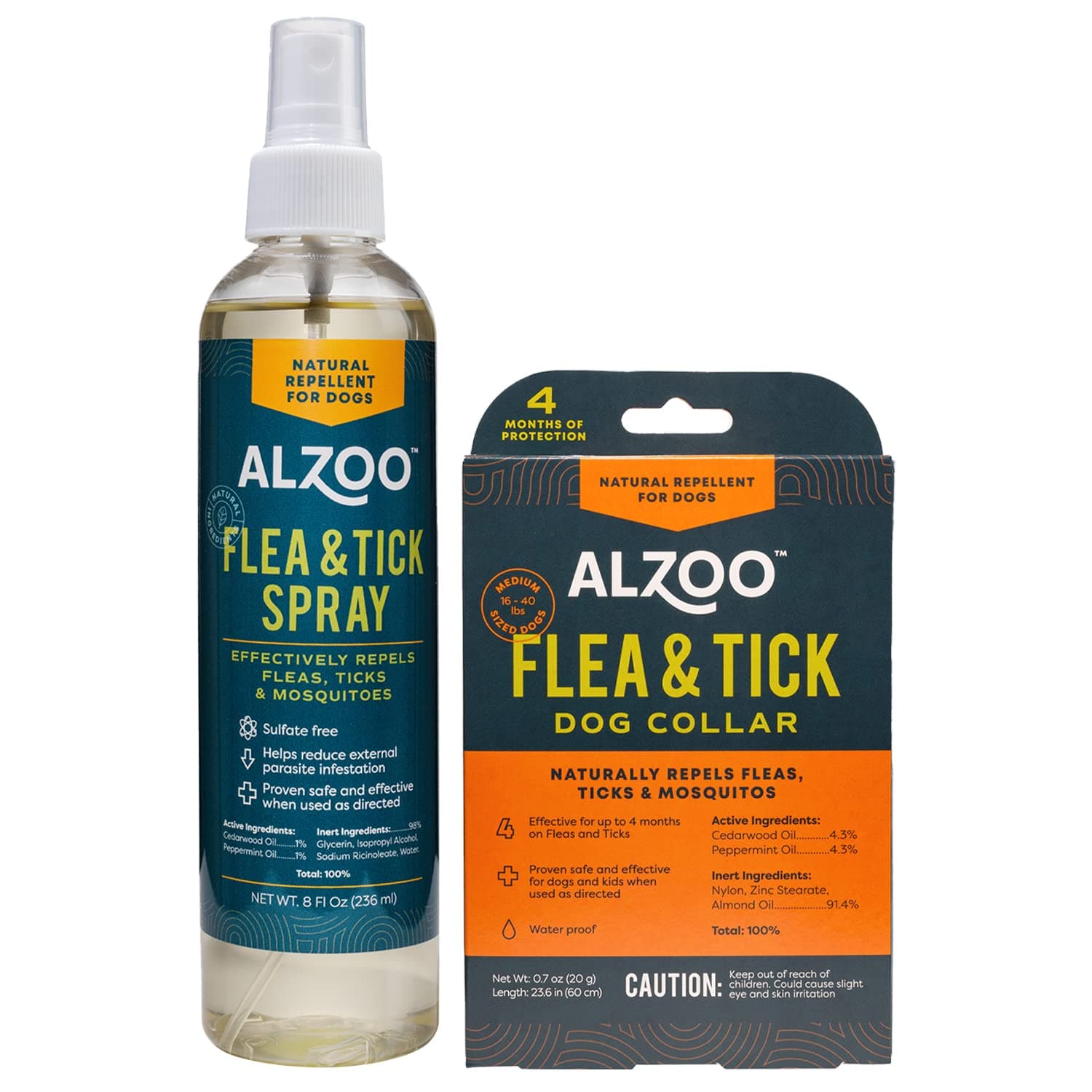 Flea & Tick Dog Collar and 8 Fl. Oz. Flea & Tick Repellent Spray for Dogs, Medium-Sized Dogs: 16-40 lbs, 100% Plant-Based Active Ingredients