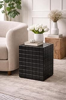 - Tiled Cube Accent Bedside Table Coffee Stand Home Storage Organizer For Living Room Bedroom (, Black, Engineered Wood)