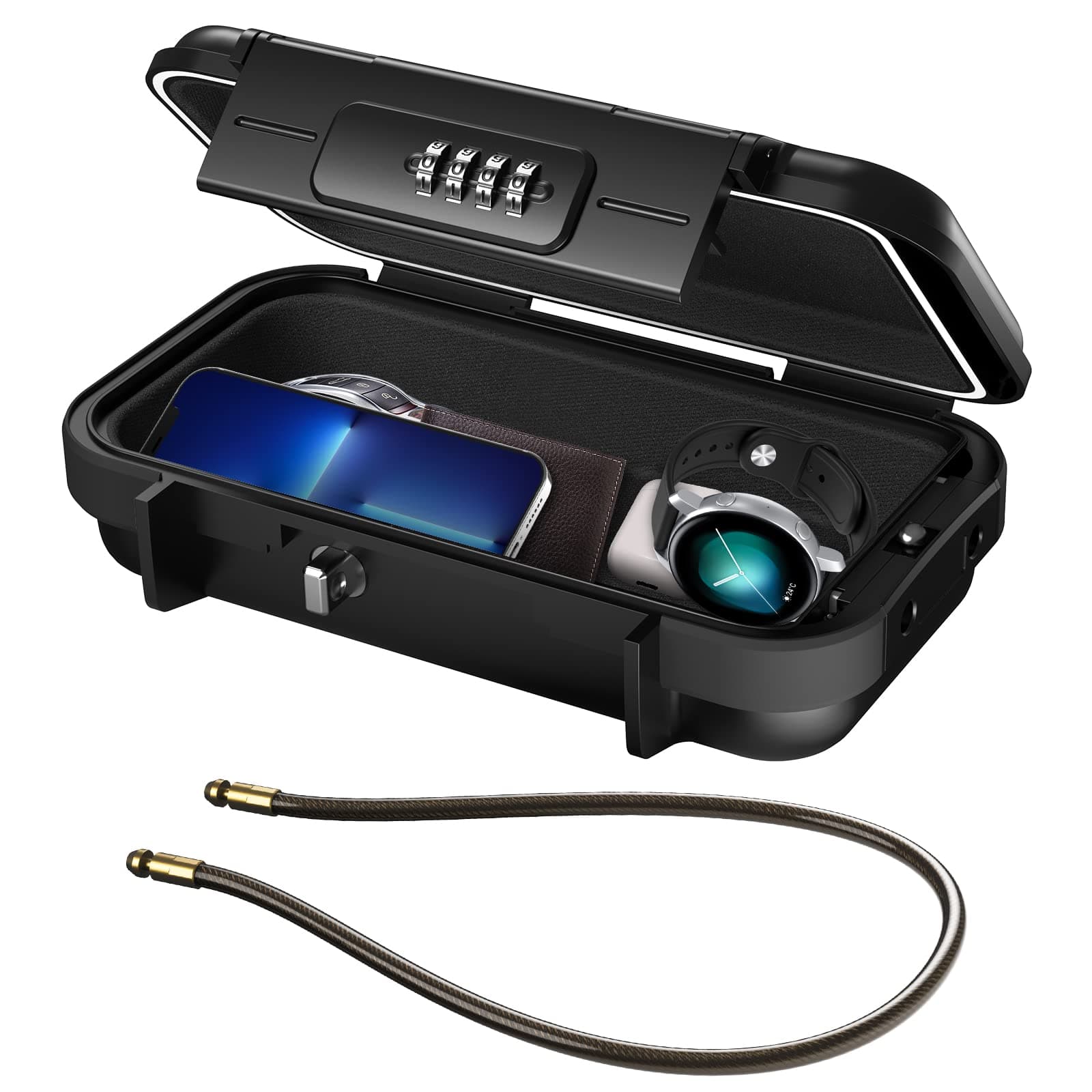 Portable Security Case, Portable Safe Box, Combination Key Lock Box Security Case, Smartphones, Passports, Credit Cards Safe for Car, Home, Travel