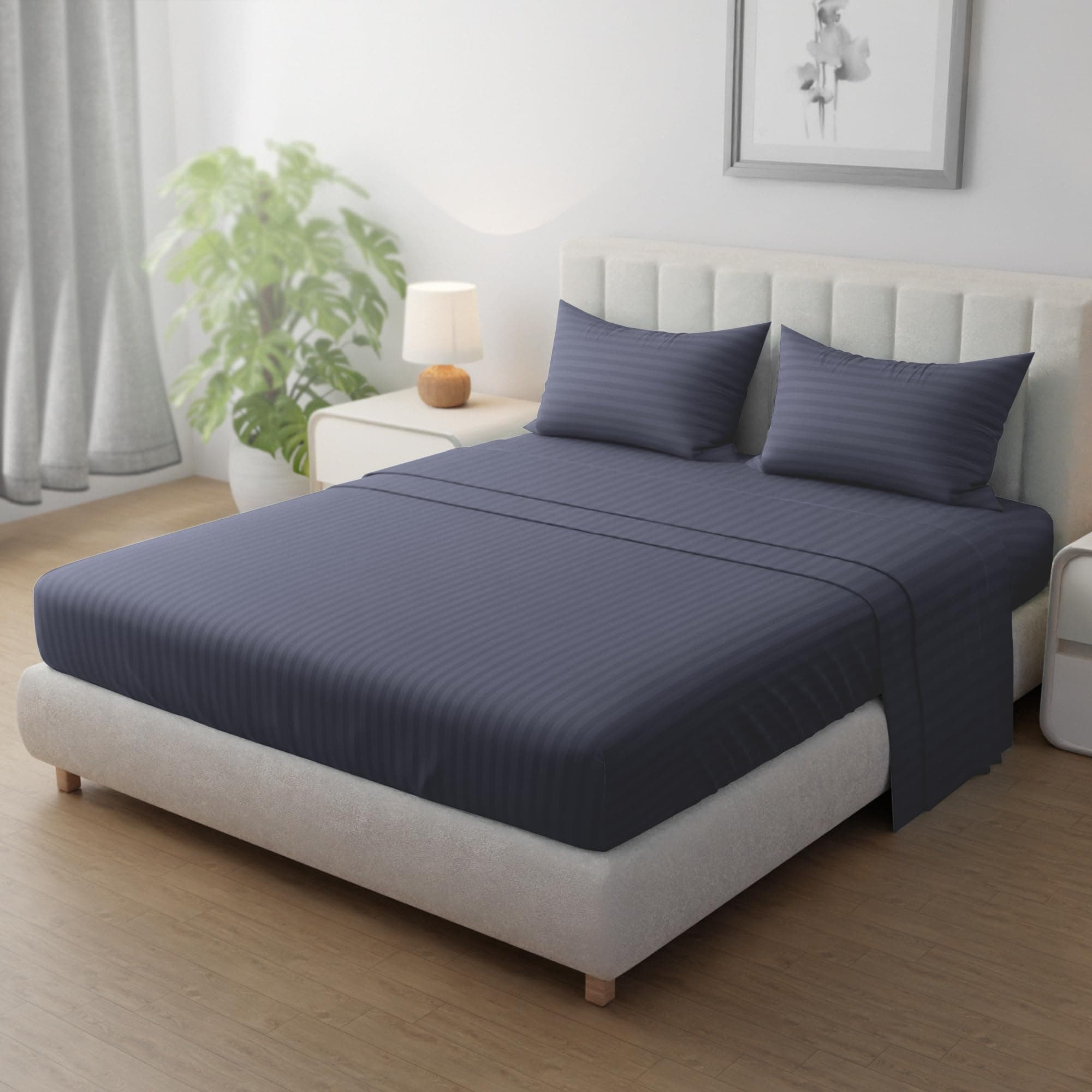 Hotel Linen Klub Striped Microfiber Fitted Sheet Set - Single (90 x 190 cm) + 2 Pillowcases (50 x 75 cm), Premium, Durable Quality, and Deep Pocket for a Perfect Fit, Dark Grey