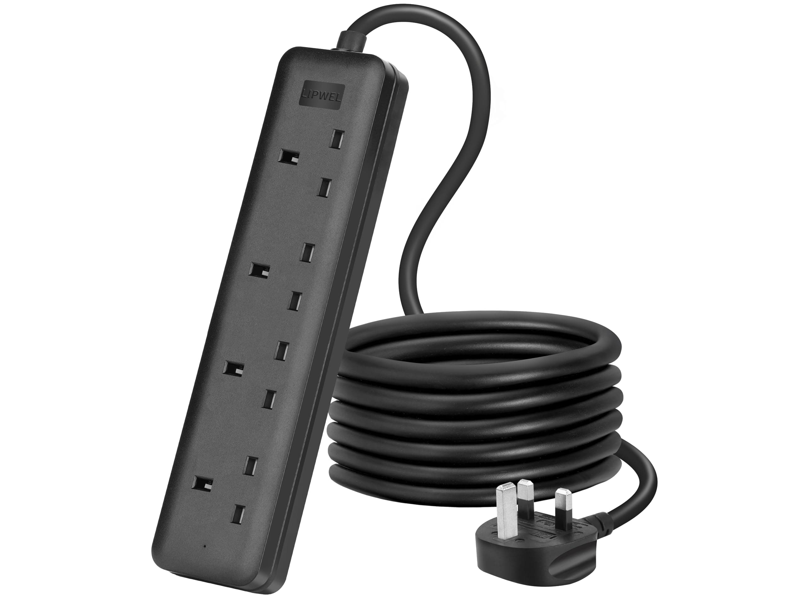 UK Extension Lead 4 Way Plug Socket Extender 1 Meter Cord Heavy Duty Power Strip Multi Plug Bar Adapter for Home, Kitchen, Garden (Black)