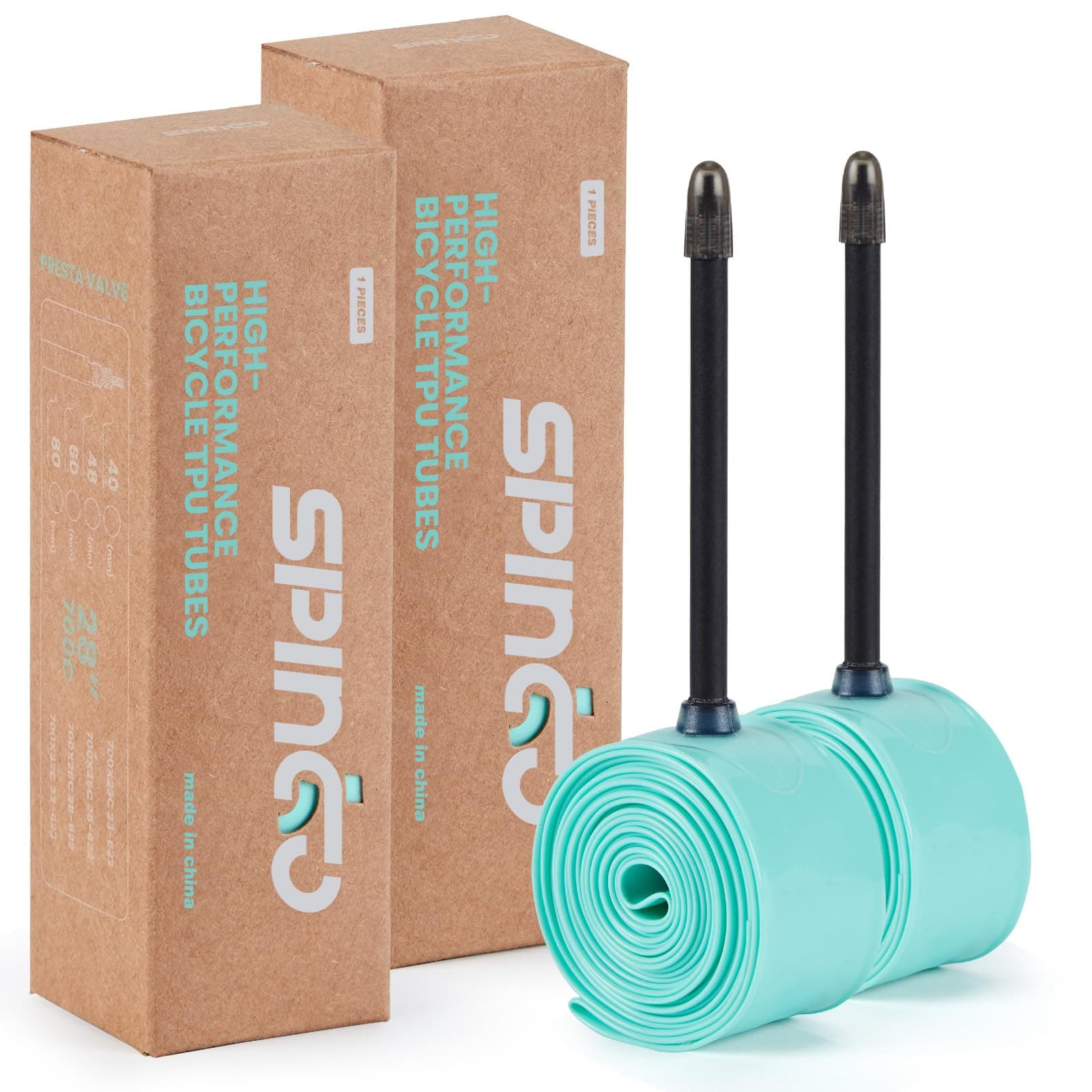 - 2-Pack SPINGO TPU Inner Tube 700C x 23C-32C with 48mm/60mm/80mm Presta Valves, Ultralight TPU Tubes 700C for Road Bike TPU Inner Tube Portable Spare Tire for Training and Cycling