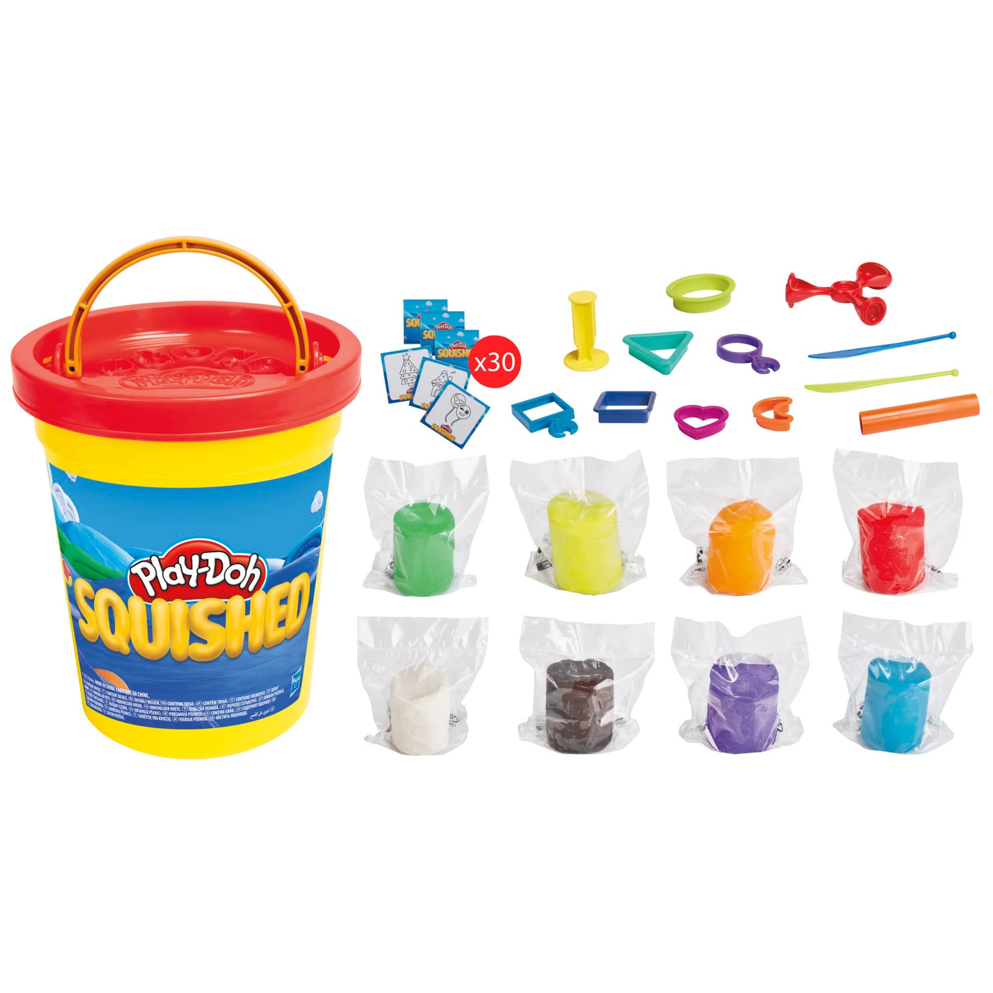 Play-Doh Squished Creative Challenge Set with 4 Activities for Kids 5 Years and Up, 30 Challenge Cards, Mega Can with 8 Modeling Compound Colors