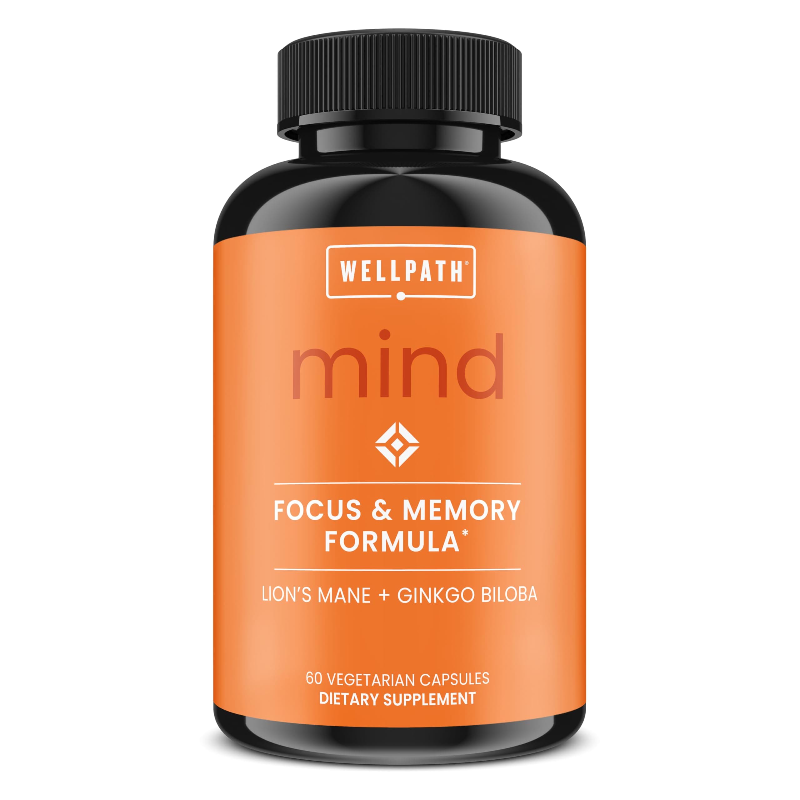 Mind Brain Supplement for Memory and Focus with Lion's Mane | Ginkgo Biloba and L-Theanine for Long Term Cognitive Support | Vegan, Non-GMO, 60 Ct
