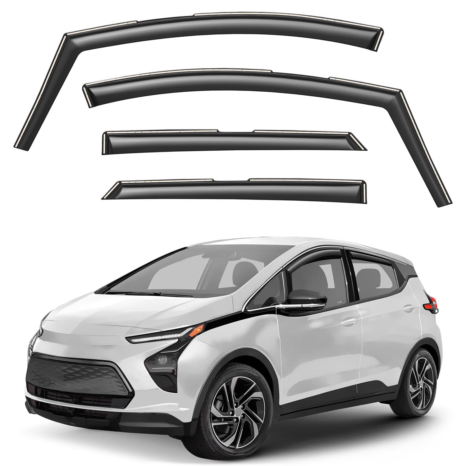 Window Deflectors Smoke Tinted in-Channel Side Window Vent Visor Deflectors Rain Guards Compatible with Chevrolet (Chevy) Bolt EV 2017-2023 - 4 pcs. GW0810
