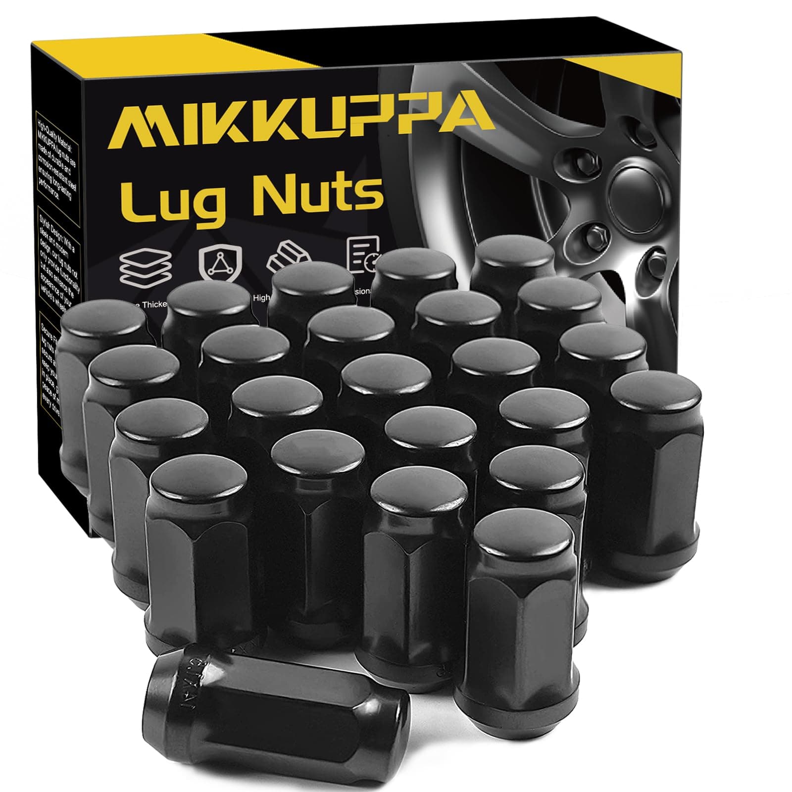 MIKKUPPA M14x1.5 Lug Nuts - Replacement for 2007-2013 Chevy Avalanche, 2015-2019 Colorado, 1999-2022 Silverado 1500 Aftermarket Wheel - 24pcs Black Closed End Bulge Acorn Nuts