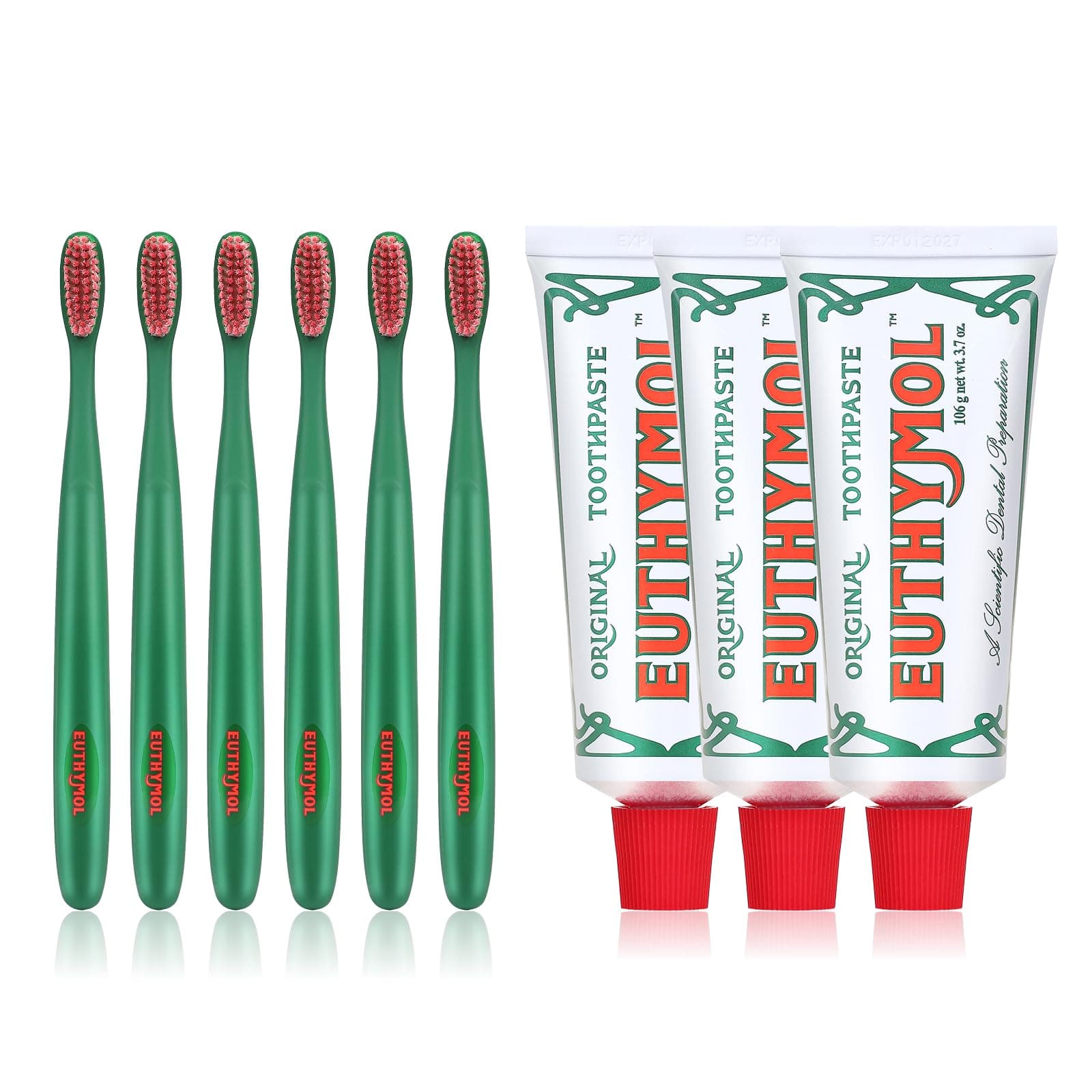 Original Toothpaste Pack of 3 and Regular Toothbrush Pack of 6 for Sensitive Teeth & Gum. Bad Breath, Cavity Prevention, Gentle, Quick Cleaning.