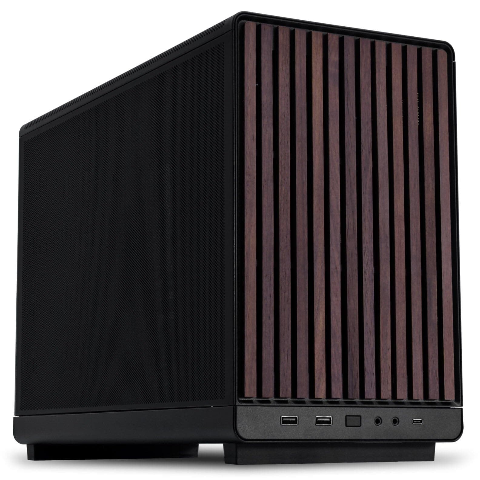A3 mATX PC Case – Black – Wood Front Panel – SFX/ATX PSU Support – 4 Slot GPU – High Airflow Compact Chassis