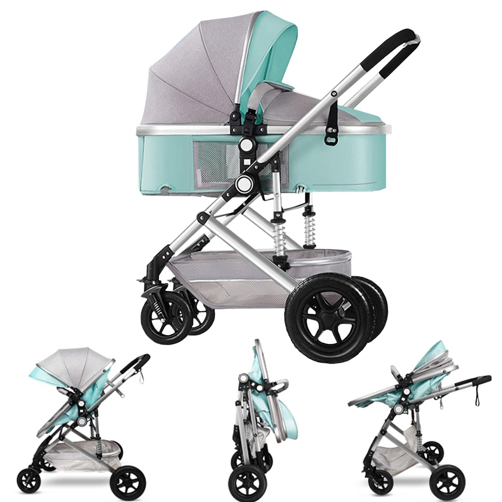 Baby Trolley, Multi-Functional Baby Stroller Can Sit or Lie, Lightweight Travel Stroller Comfortable and Foldable Bidirectional Push-and-Pull Cabin Stroller with a Large Storage Basket, Shock (Bule)
