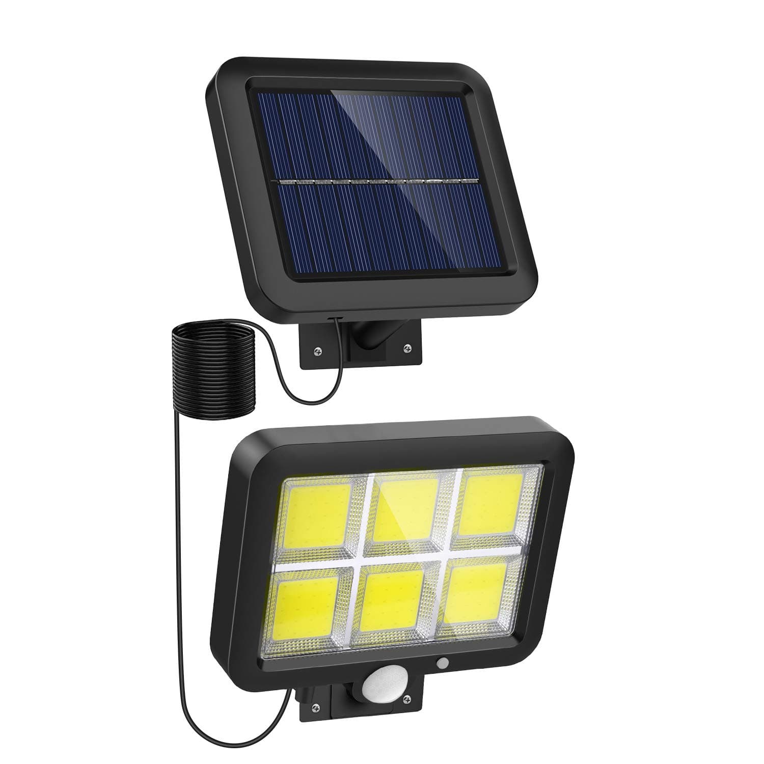Solar Lights Outdoor Motion Sensor w/ 120 Bright COB LED, 16.4Ft Cable, 3 Lighting Modes, Adjustable Panels. Wired Solar Powered Lights for Indoor, Outside, Ceiling, Shed, Yard(5500K)