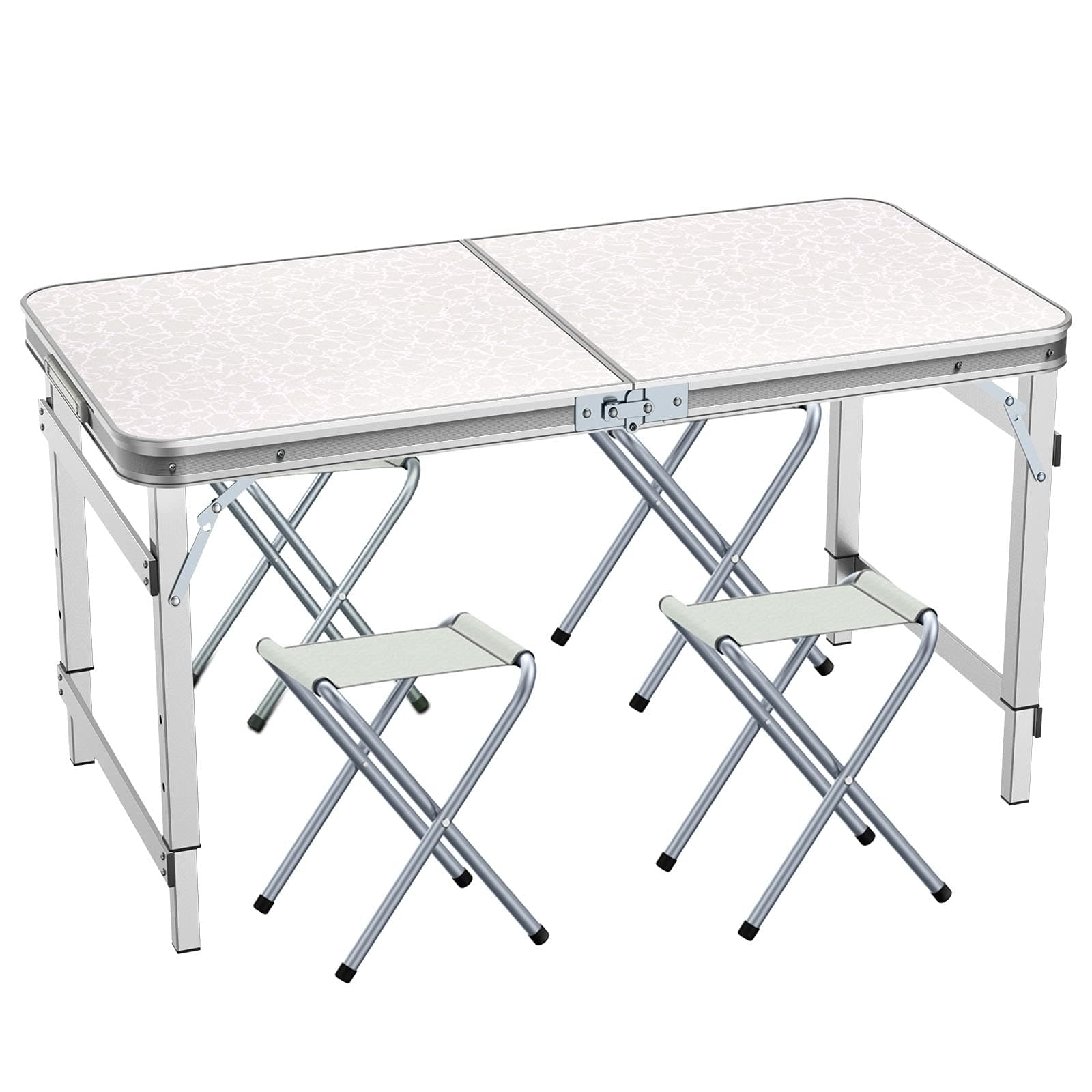 Ostazt Folding Table 4ft with 4 chairs Camping Buffet Table Portable Adjustable Height Garden Desk for Party Picnic Dinner Kitchen