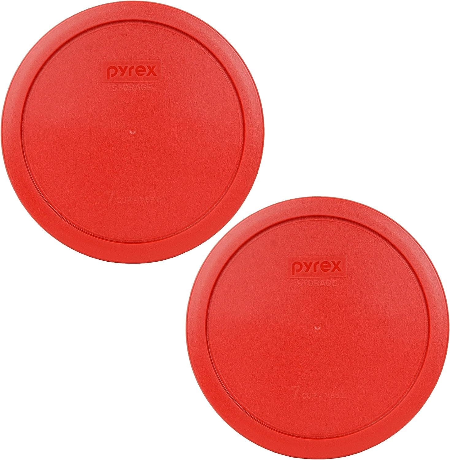 Pyrex 7402-PC 6/7 Cup Poppy Red Round Plastic Food Storage Lid - 2 Pack