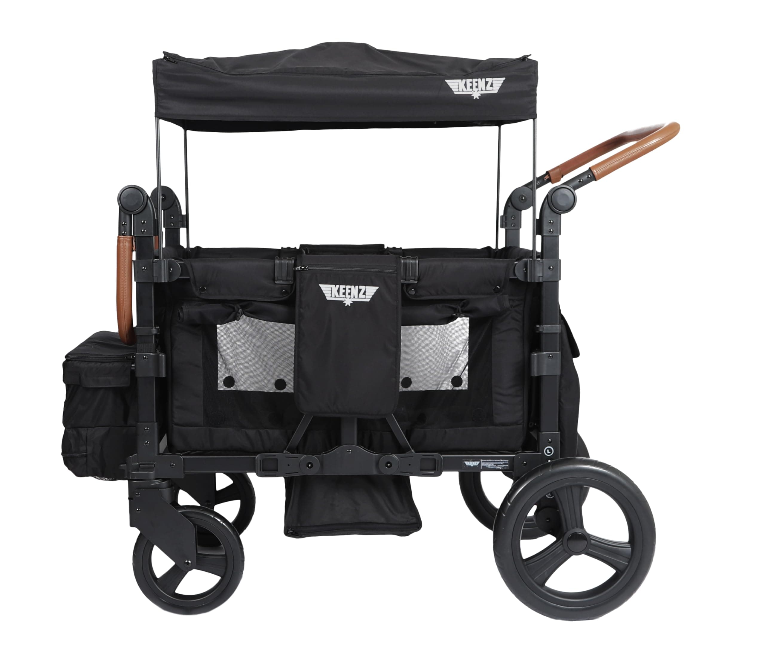 KEENZDuo Stroller Wagon with Canopy, 4-Passenger Capacity - Black.