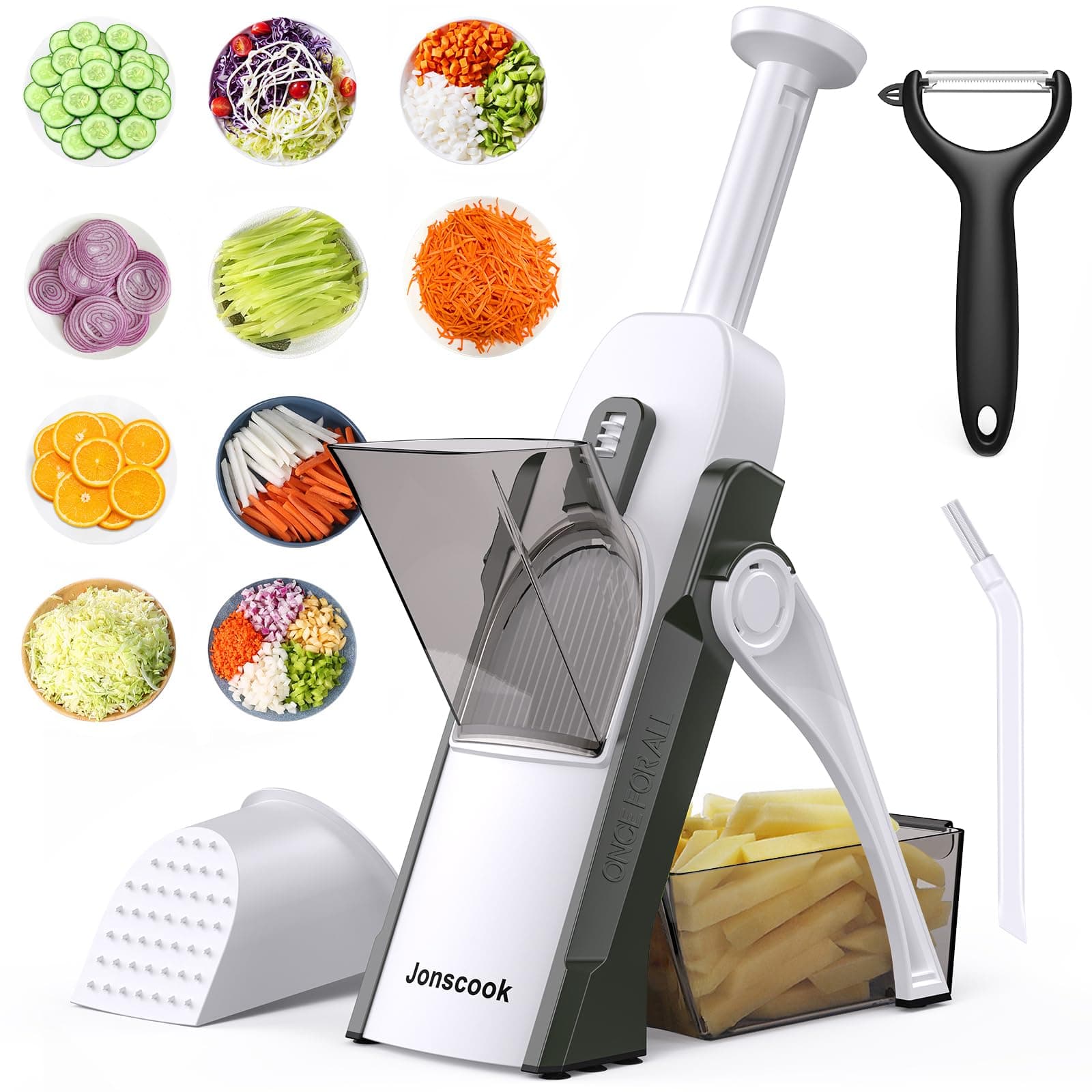 Safe Mandoline Slicer for Kitchen, Adjustable Thickness 0.1-8 mm, 5 in 1 Multi Vegetable Chopper, Potato Slicer, Food Chopper French Fry Cutte, Mandolin, Slicer Vegetable Cutter (GreenBlack)