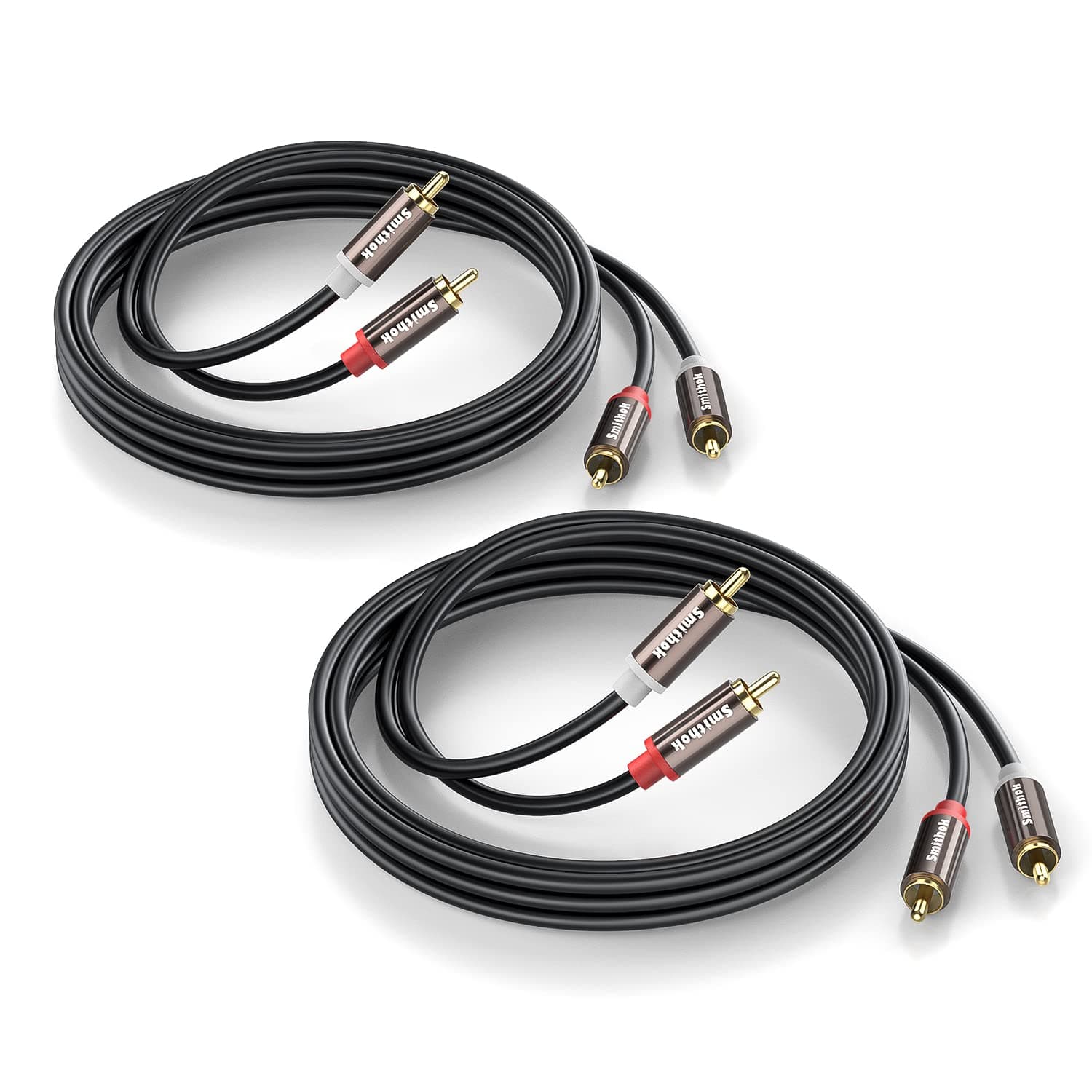 Smithok RCA Cables 2 Pack[Hi-Fi Sound, PVC Jacket, Shielded], 2-Male to 2-Male RCA Audio Stereo Subwoofer Cable Auxiliary Cord for Home Theater,Amplifiers,HDTV,Hi-Fi Systems,Speakers… (3.3Ft/1m)