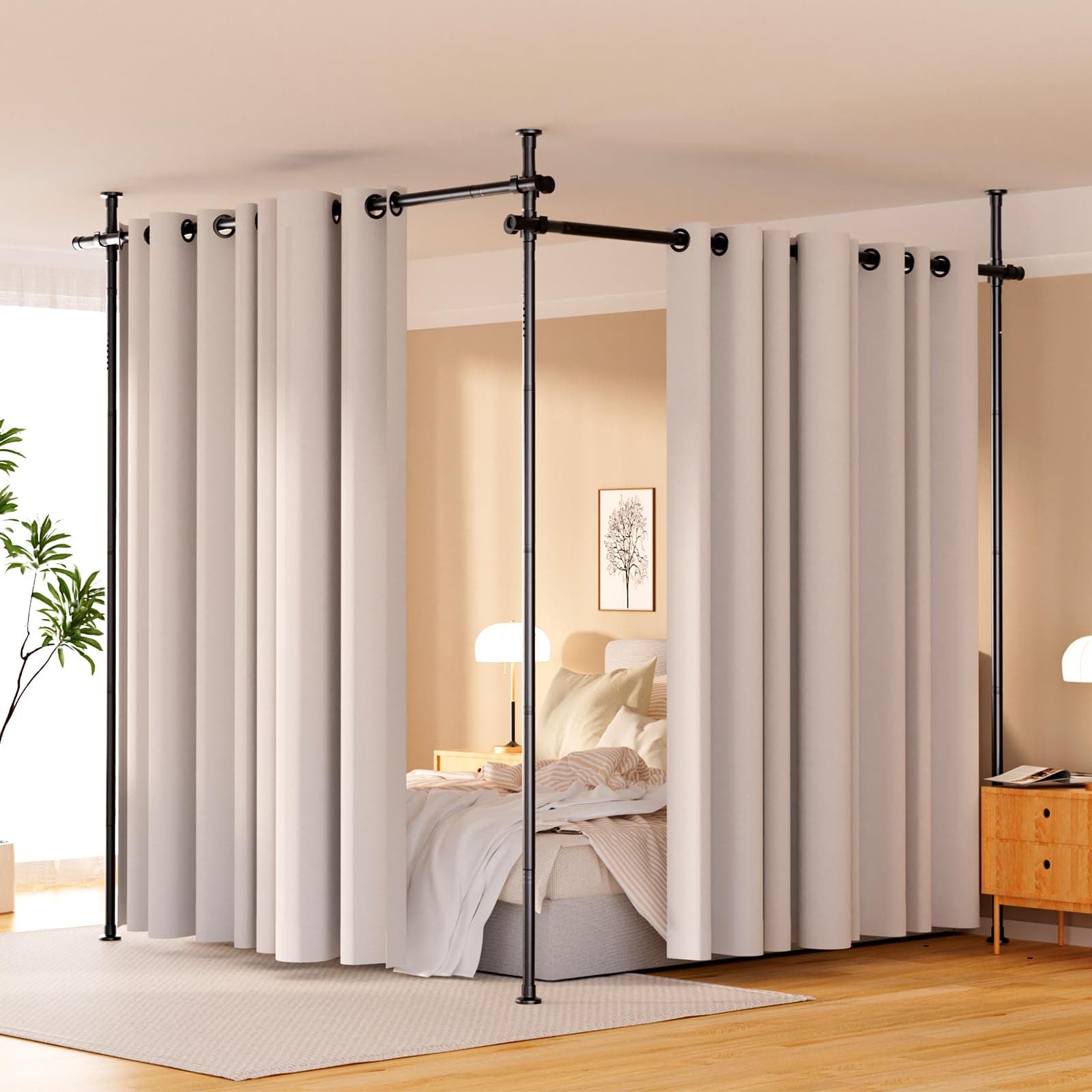Room Divider, Height and Width Adjustable No Drilling Curtain Rod, Heavy Duty Metal Tension Wall Divider for Room Separation, Portable Wall Partition Room Dividers