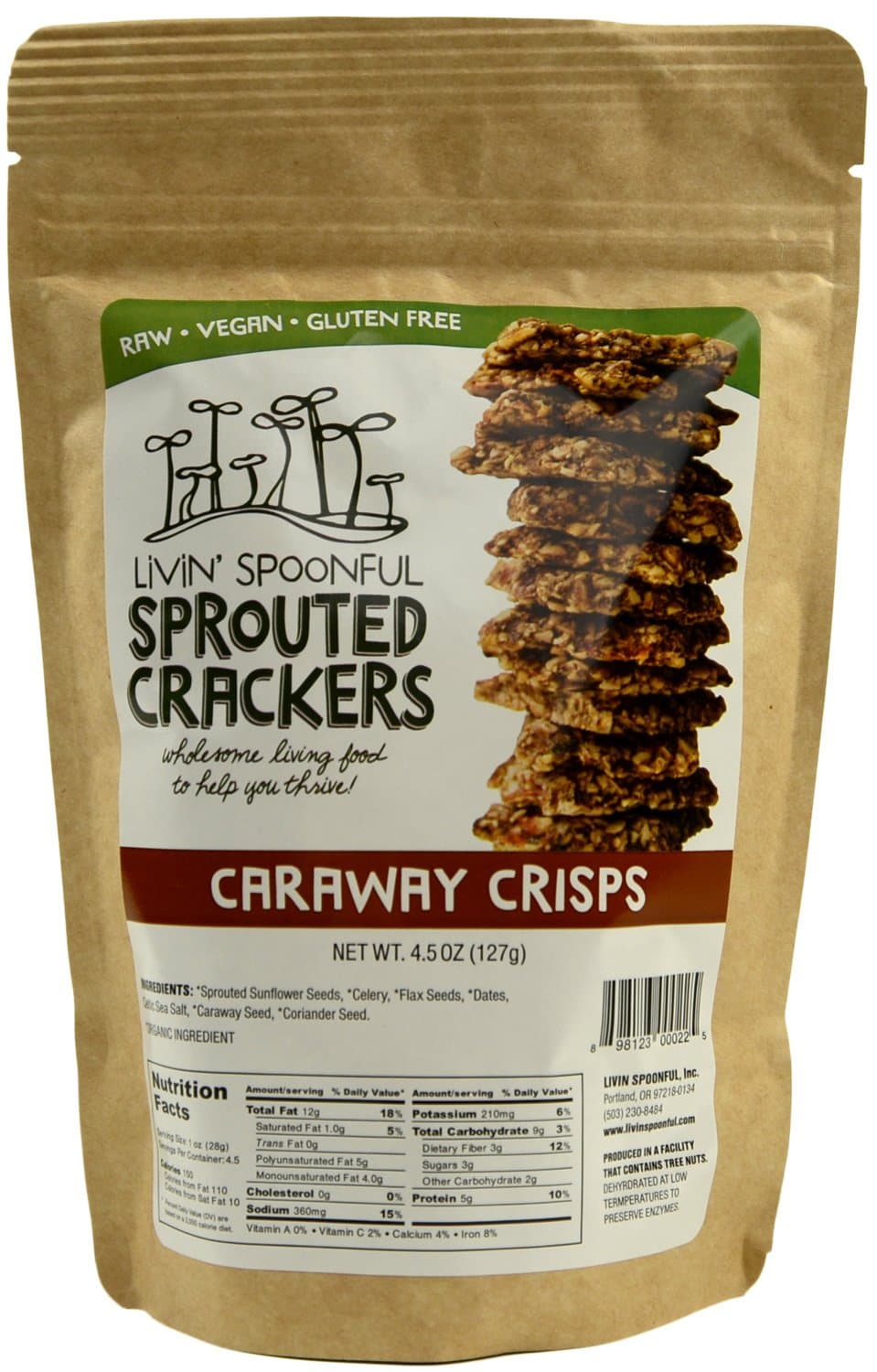 Raw Sprouted Crackers, 4.5 Oz, Caraway Crisp, (2-pack)
