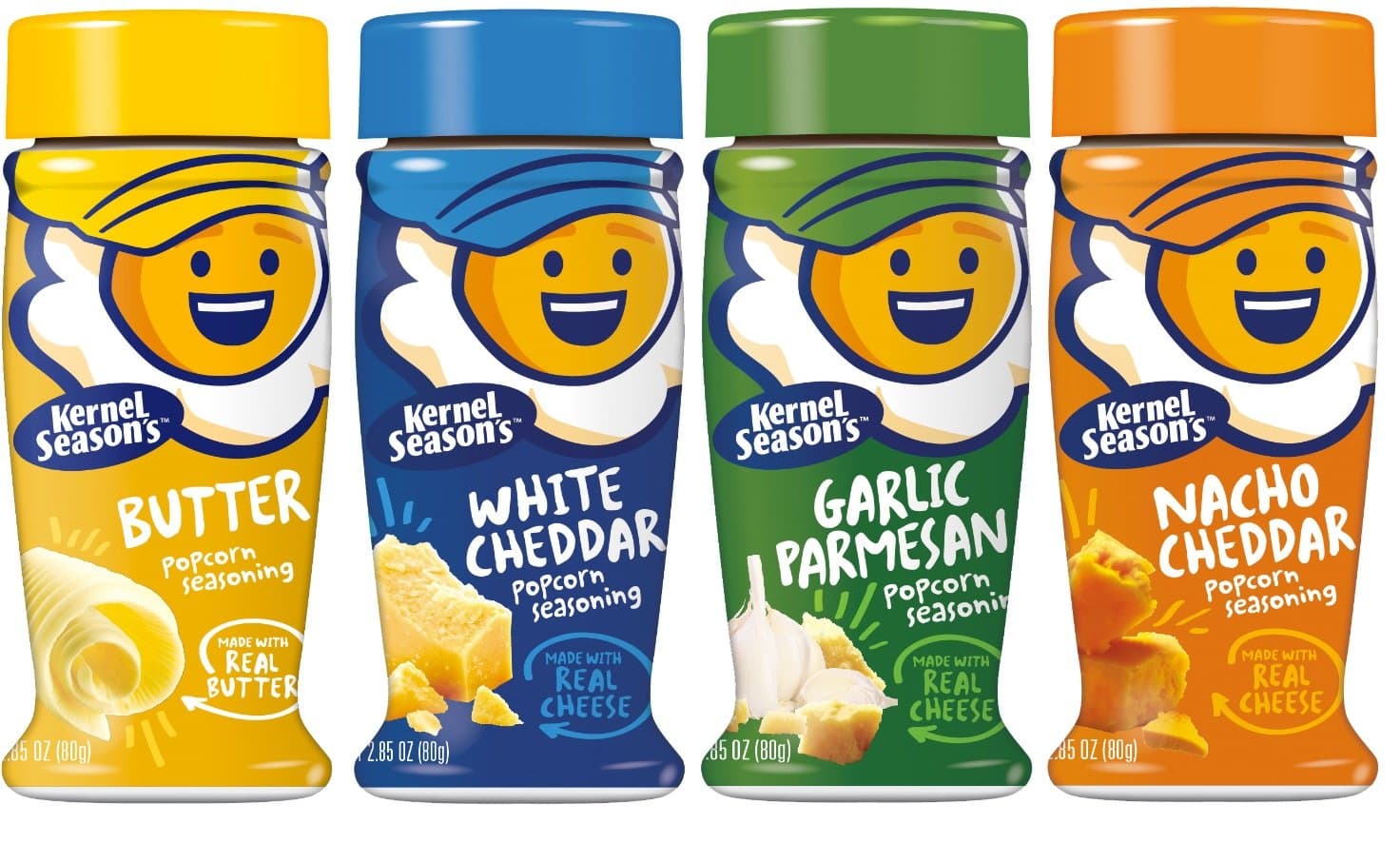 Kernel Seasons Seasoning Kit 4 Pack (Butter, Parmesan Garlic, White Cheddar Cheese, Cheddar Nacho Cheese)