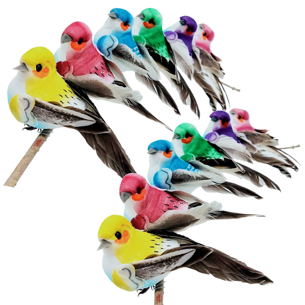 12pcs Artificial Simulation Foam Feather Birds Small Sparrow Bird Ornaments for Craft Christmas Decorations Home Decor Garden Wedding Embellishing 9cm/3.54inch Claw
