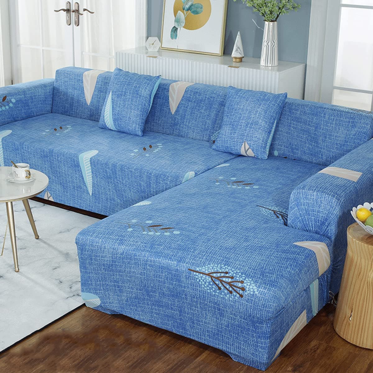 2 pcs Sectional Couch Covers, Printed L-Shaped , Stretch Couch Slipcovers for Sectional Sofa,Suitable for Combined Chaise Longue Cover (Pattern Yezi, 3 seat+ 3 seat )