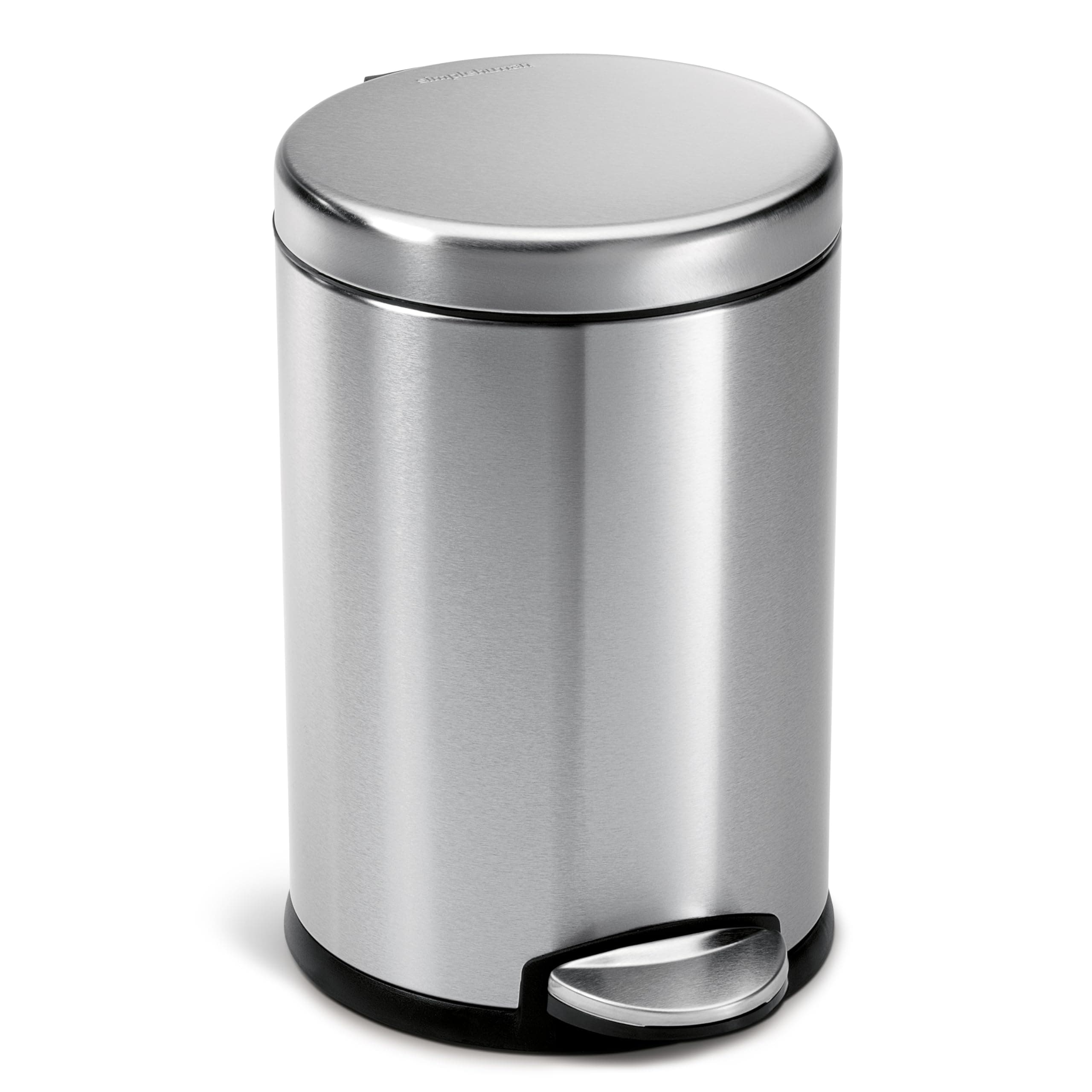 simplehuman 4.5 Liter / 1.2 Gallon Round Bathroom Step Trash Can, Brushed Stainless Steel