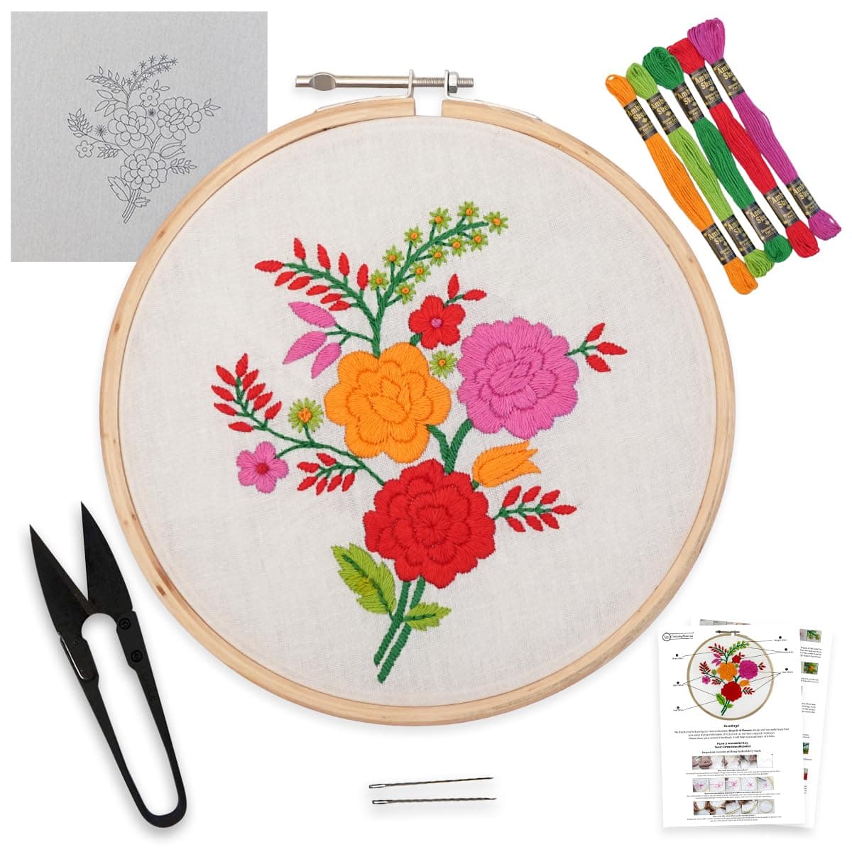 Embroiderymaterial Kit For Beginners & Kids To Learn Basic Cross Stitch Embroidery/Digital Printed Cloth Fabric, Instructions Papers, Threads & Needles All Materials Included, Multicolor