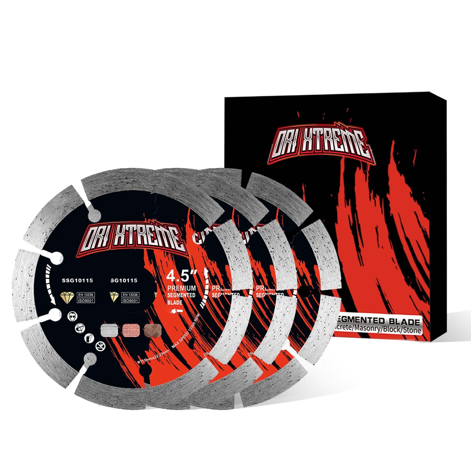 ORIXTREME 4 1/2 Inch Diamond Saw Blade 3Pcs, Segmented General Purpose Blade Dry/Wet Cutting Concrete, Masonry, Brick, Block,7/8"-5/8” Arbor