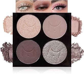 4-Color Neutral Nude Eyeshadow Palette – Matte & Shimmer Champagne Rose, Soft Taupe, Plum Brown & Silver Taupe Shades, High Pigment Blendable Mini Eye Shadow Kit for Daily Soft Glam & Blue Green Eyes
