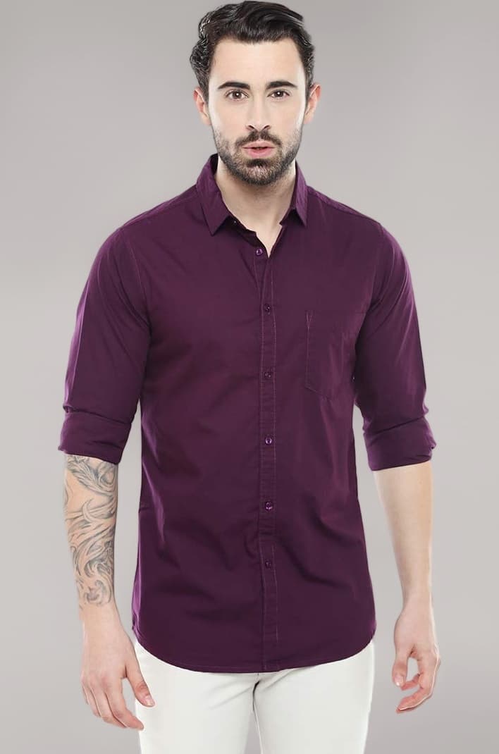 Dennis Lingo Men Cotton Solid Slim Fit Casual Shirts