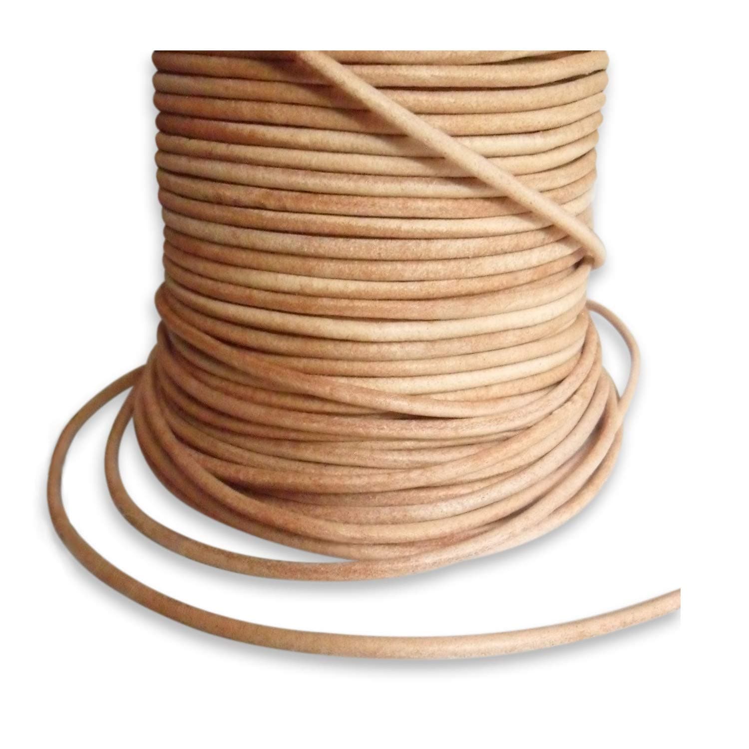 Auroris 100 m Roll Leather Cord Round 3 mm Diameter, Natural