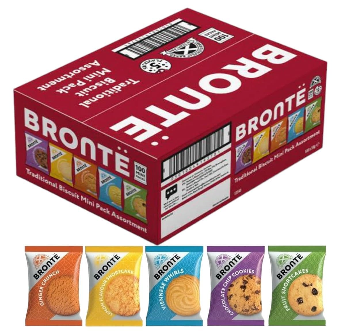 Brontë Biscuits 100 Mini Packs Variety Box (20 Packs of Five Different Flavours, 1 Biscuit Per Pack)