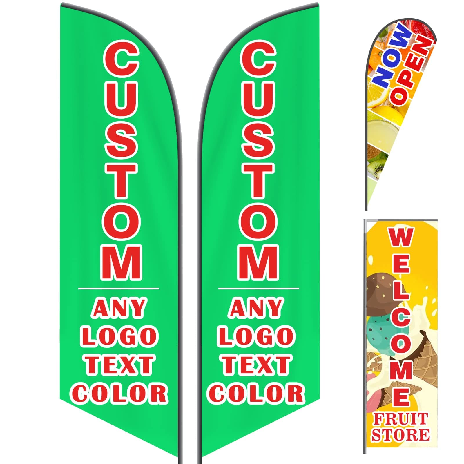 Custom Feather Flags for Business Outside Advertising, Personalized Double Sided Feather Banner Customized Logo Text for Open, Business Advertisement, Optional Pole Kit