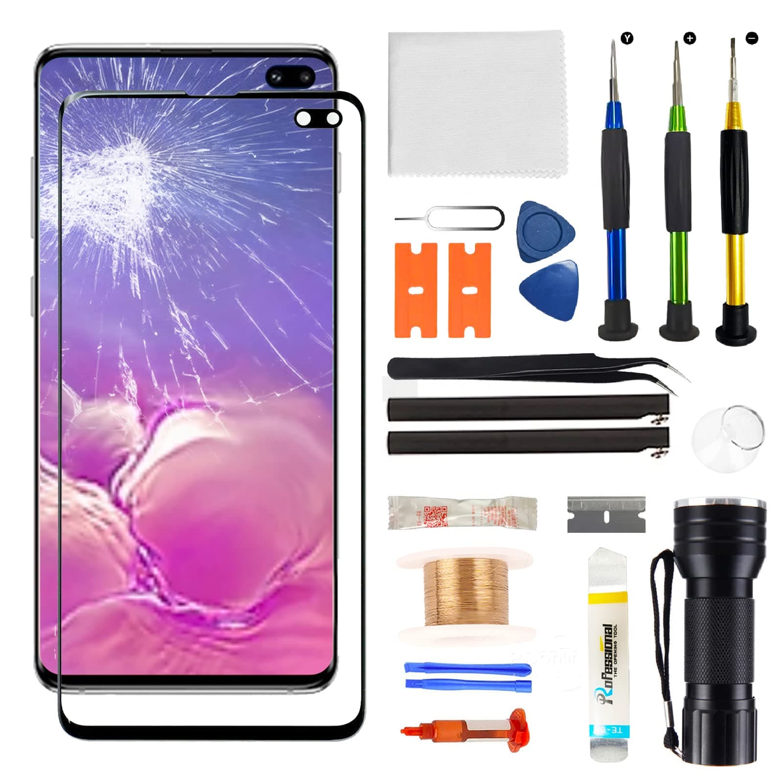 for Samsung Galaxy S10 Plus Screen Replacement,Replacement Screen for Galaxy S10 Plus Series 6.4 inch,Tempered Glass Replacement Kit with Repair Tools(NO OLED & Touch Digitizer)