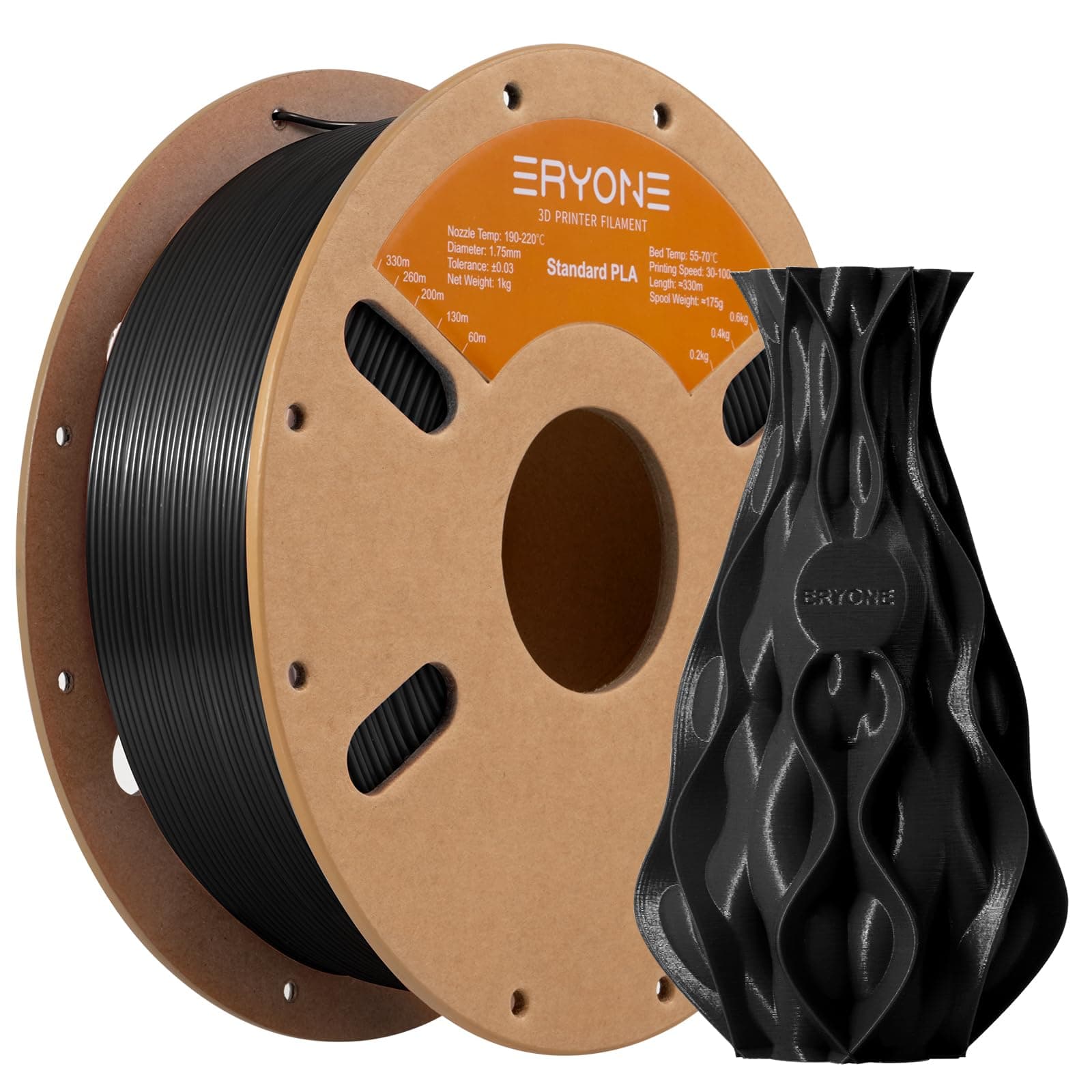 ERYONE PLA Filament 1.75mm, 3D Printer Filament PLA, Dimensional Accuracy +/-0.03mm, 1kg 1 Spool(2.2lbs),Black