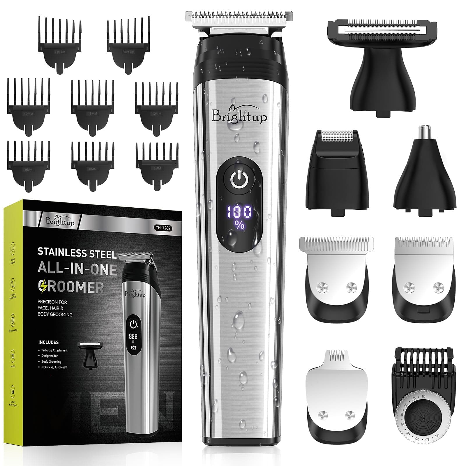 Brightup Beard Trimmer for Men - 22 Piece Beard Grooming Kit with Hair Clippers, Electric Razor, IPX7 Waterproof Mustache, Face, Balls, Nose, Ear, Body Shavers - Ideal Gifts, YH-7282