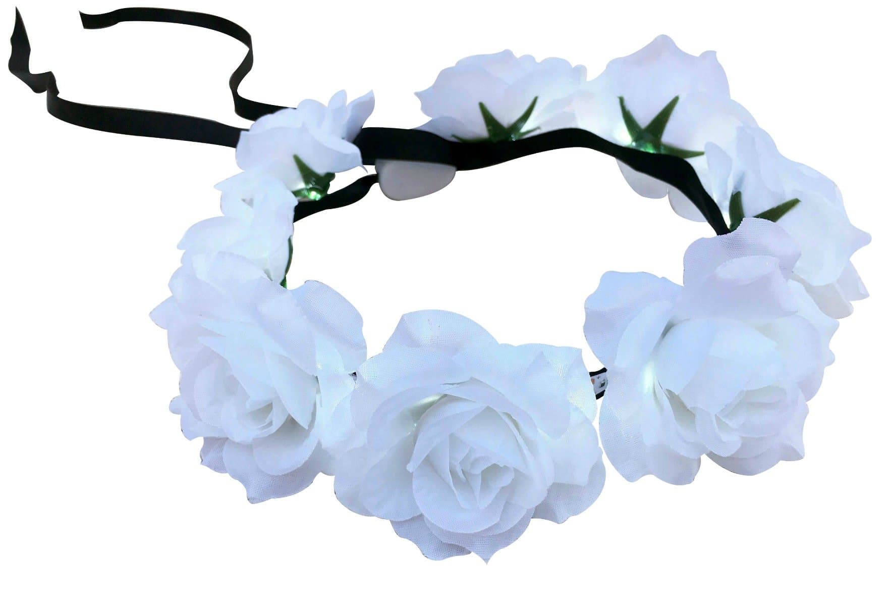 Dreampixie White Rose Flower Crown with LED Lights