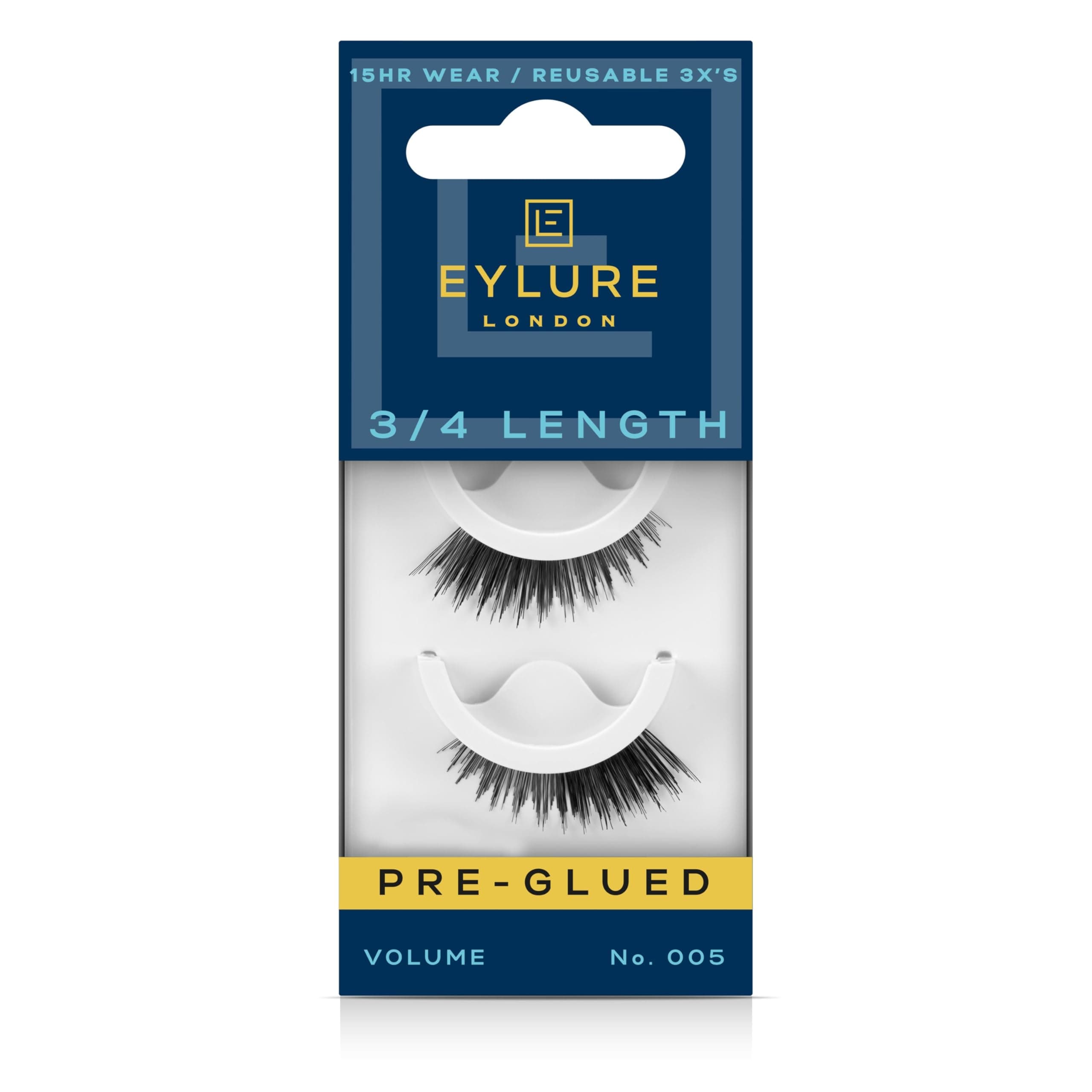 Press On Pre-Glued False Eyelashes, 3/4 Length Lashes, No. 005, 1 Pair