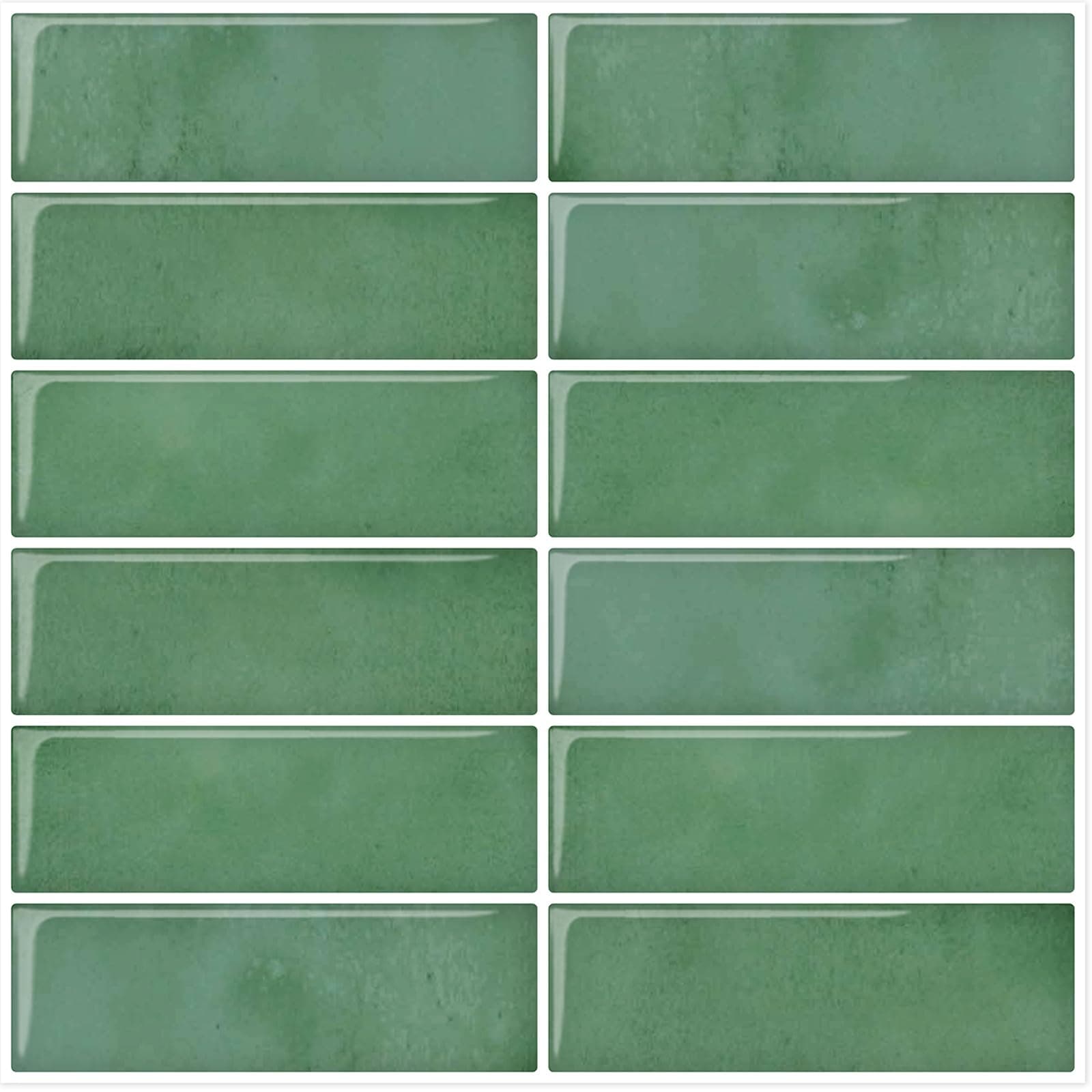 DEWOO Green Peel and Stick Backsplash Subway Tile for Kitchen, 10-Sheet (12"×12")
